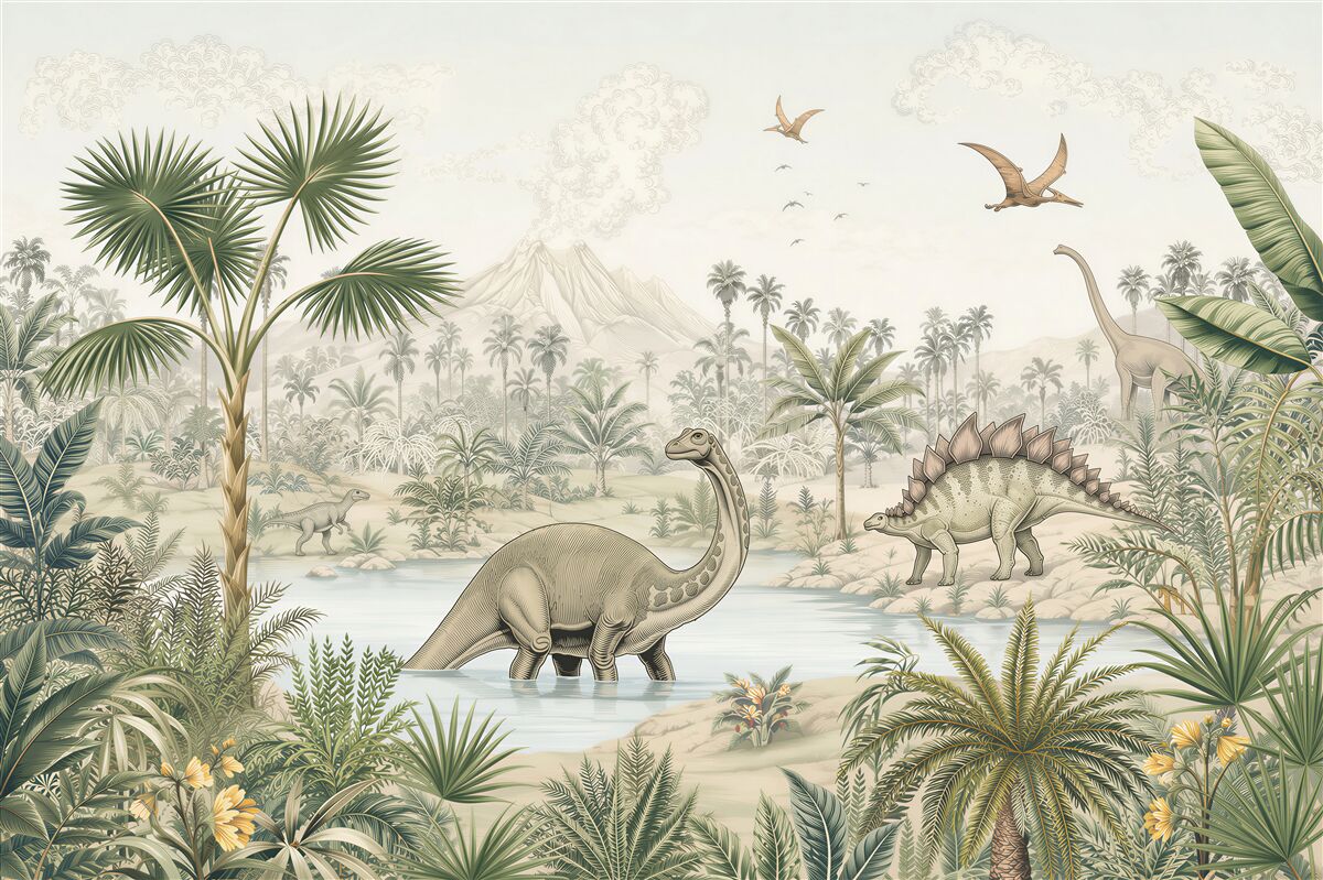 Fototapeten Dinosaurier am Wasser im Wald