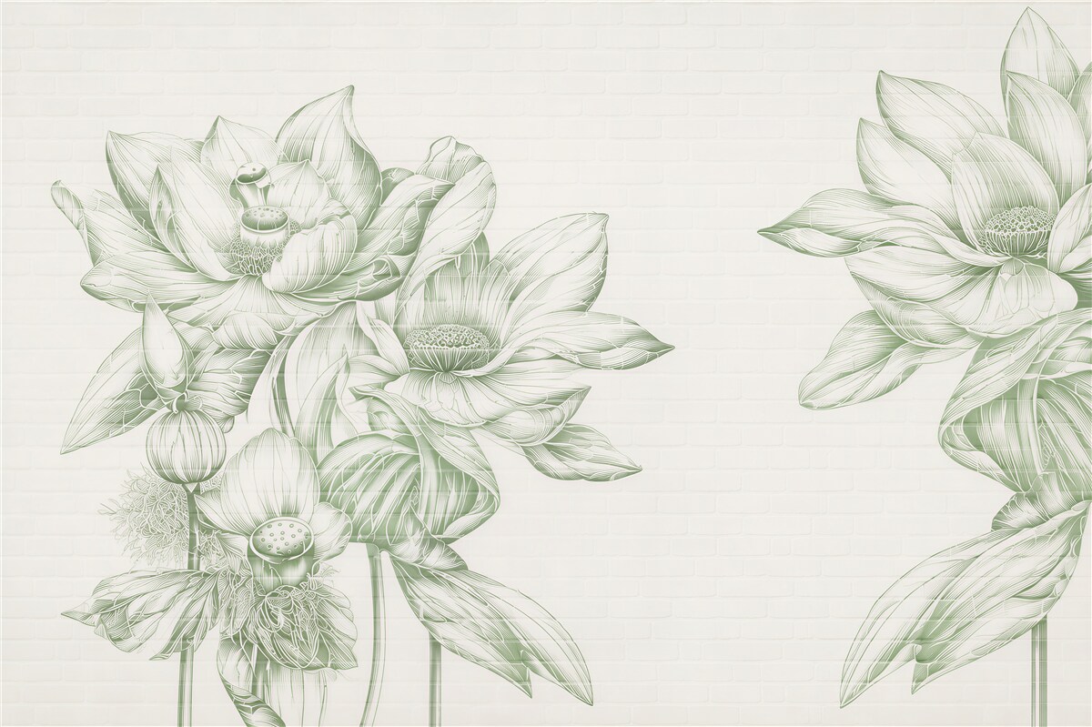 Fototapeten Ziegelmauer und Blumen