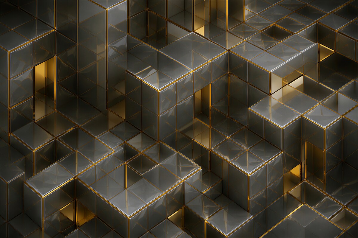Fototapeten 3D volumetrische Würfel mit goldenen Einsätzen