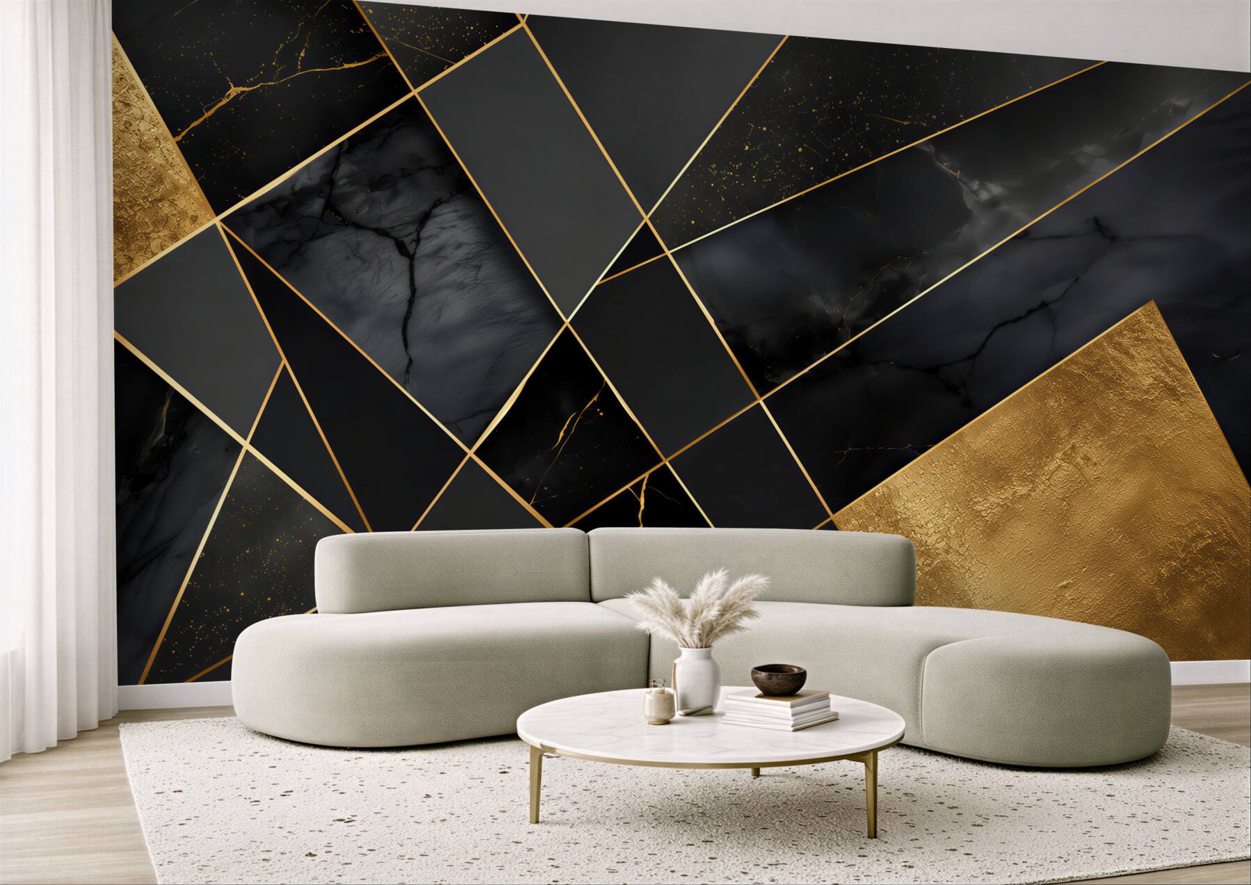 Fototapeten Schwarzer Marmor mit goldenen Linien
