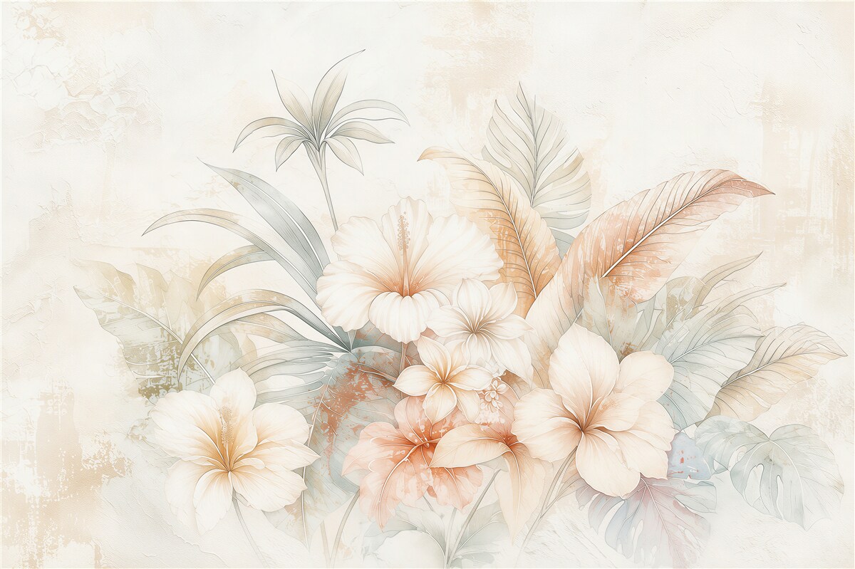 Fototapeten Aquarellblätter mit Blumen