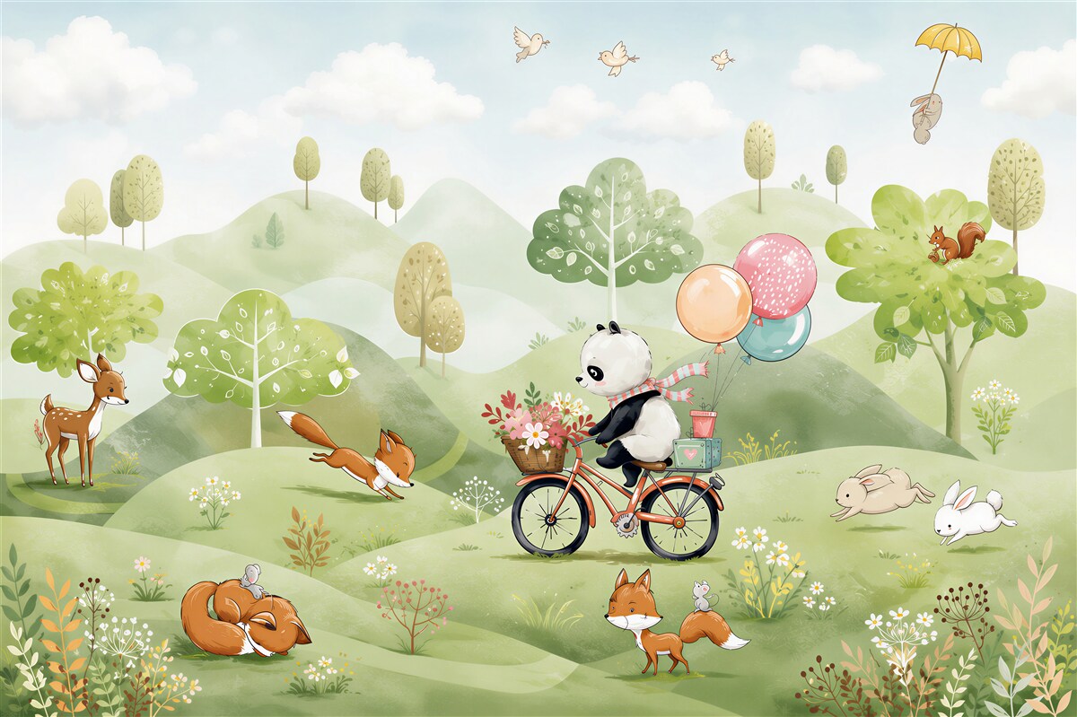 Fototapeten Panda auf dem Fahrrad
