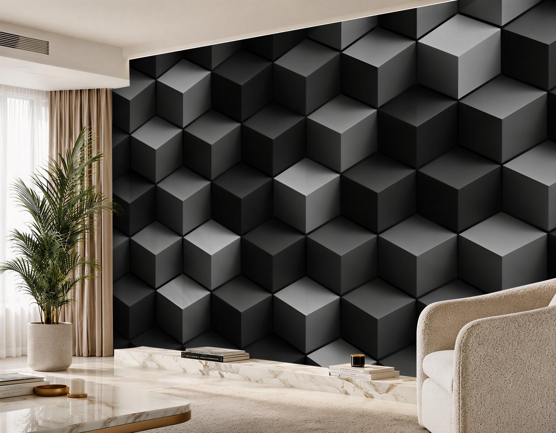 Fototapeten Moderne graue-beige 3D geometrische Sechsecke
