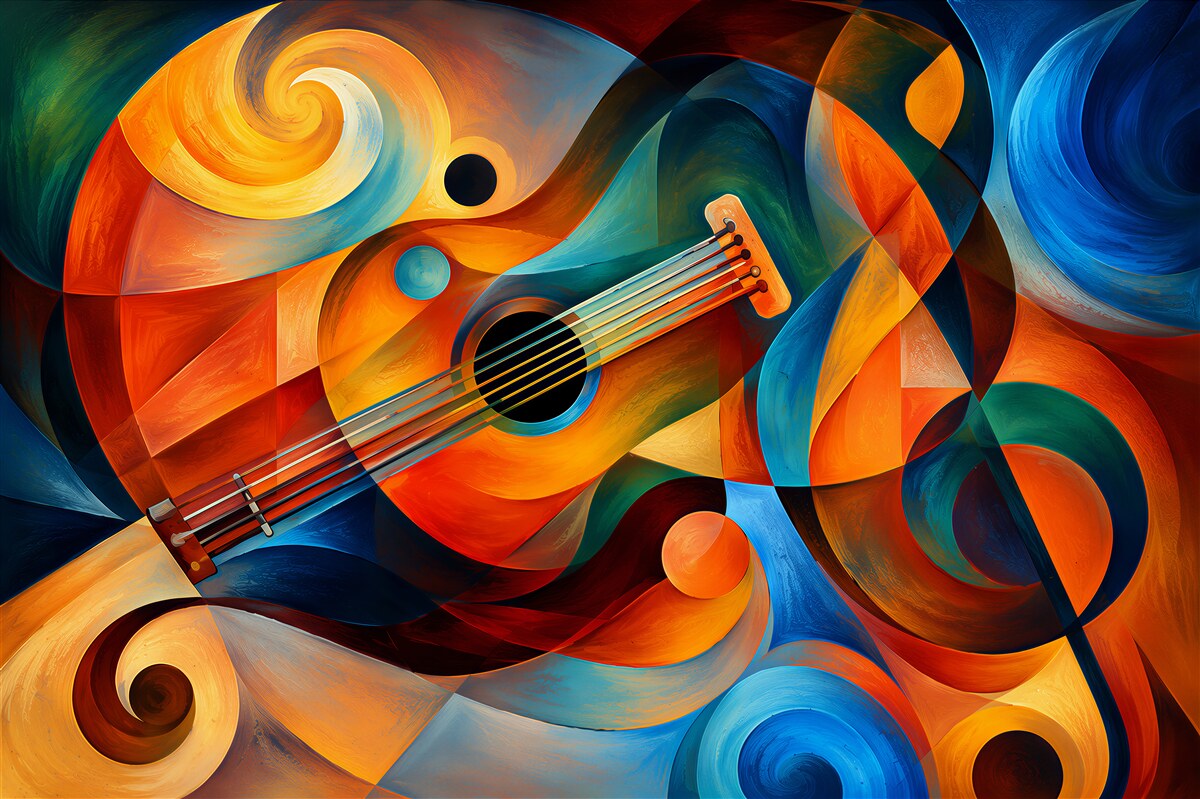 Fototapeten Abstrakte Gitarre in beige-blauen Tönen