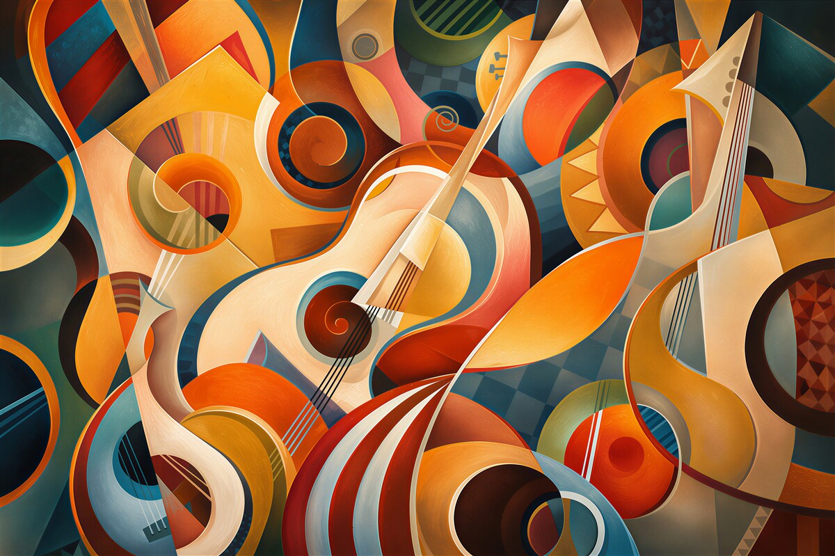Fototapeten abstrakte geometrische Gitarre im Art-Déco-Stil