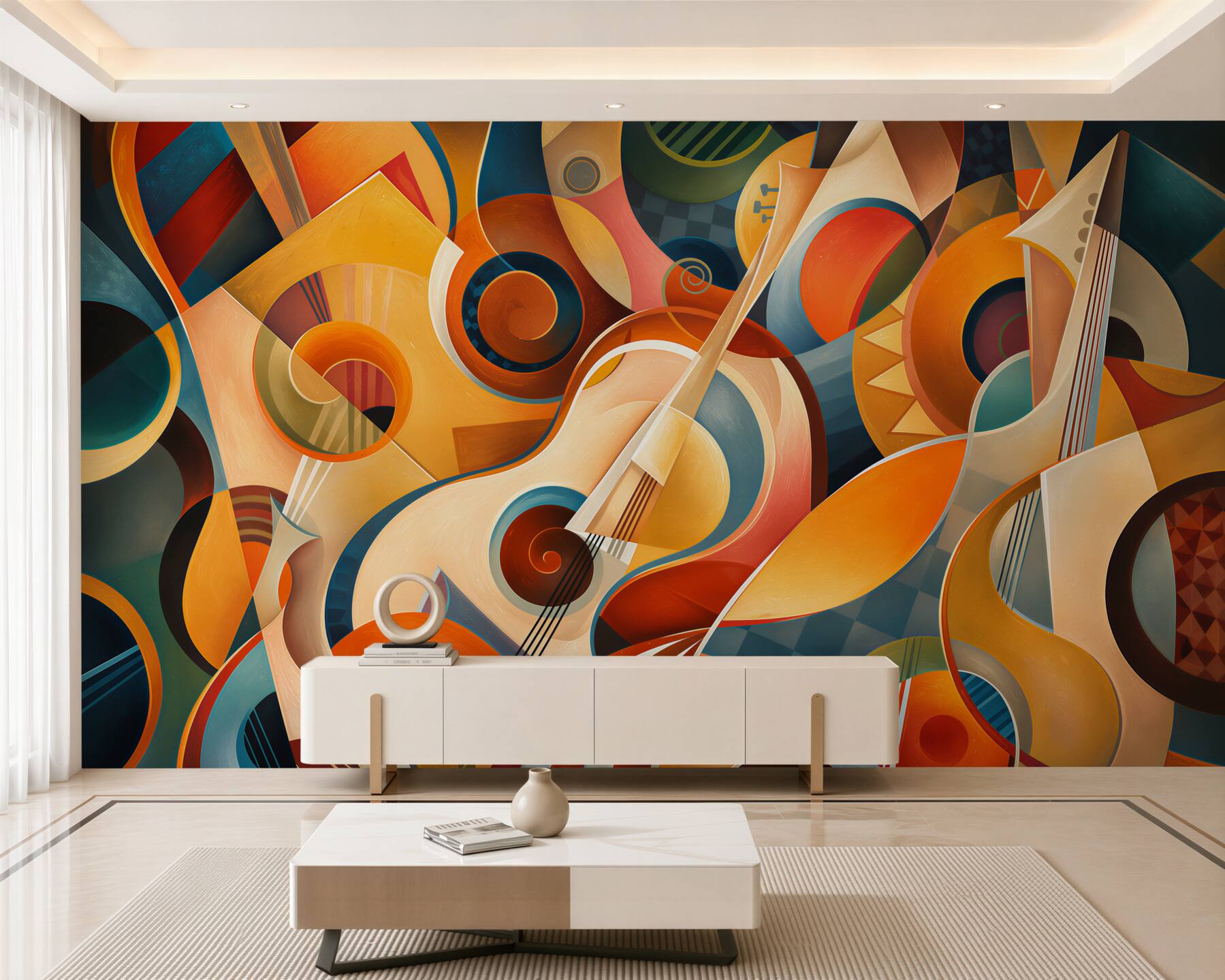Fototapeten abstrakte geometrische Gitarre im Art-Déco-Stil