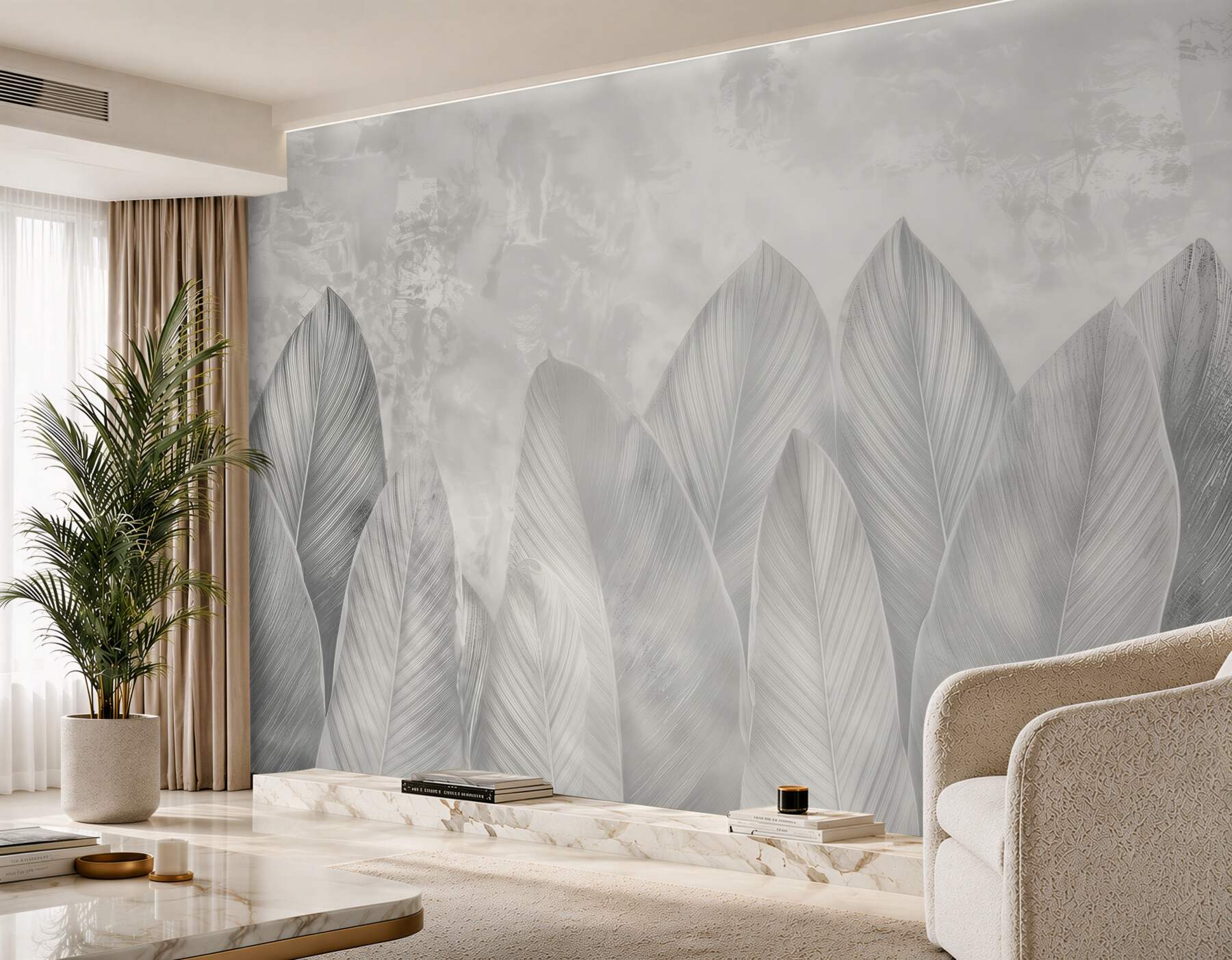 Fototapeten helle Bananenblätter beige modern botanisch