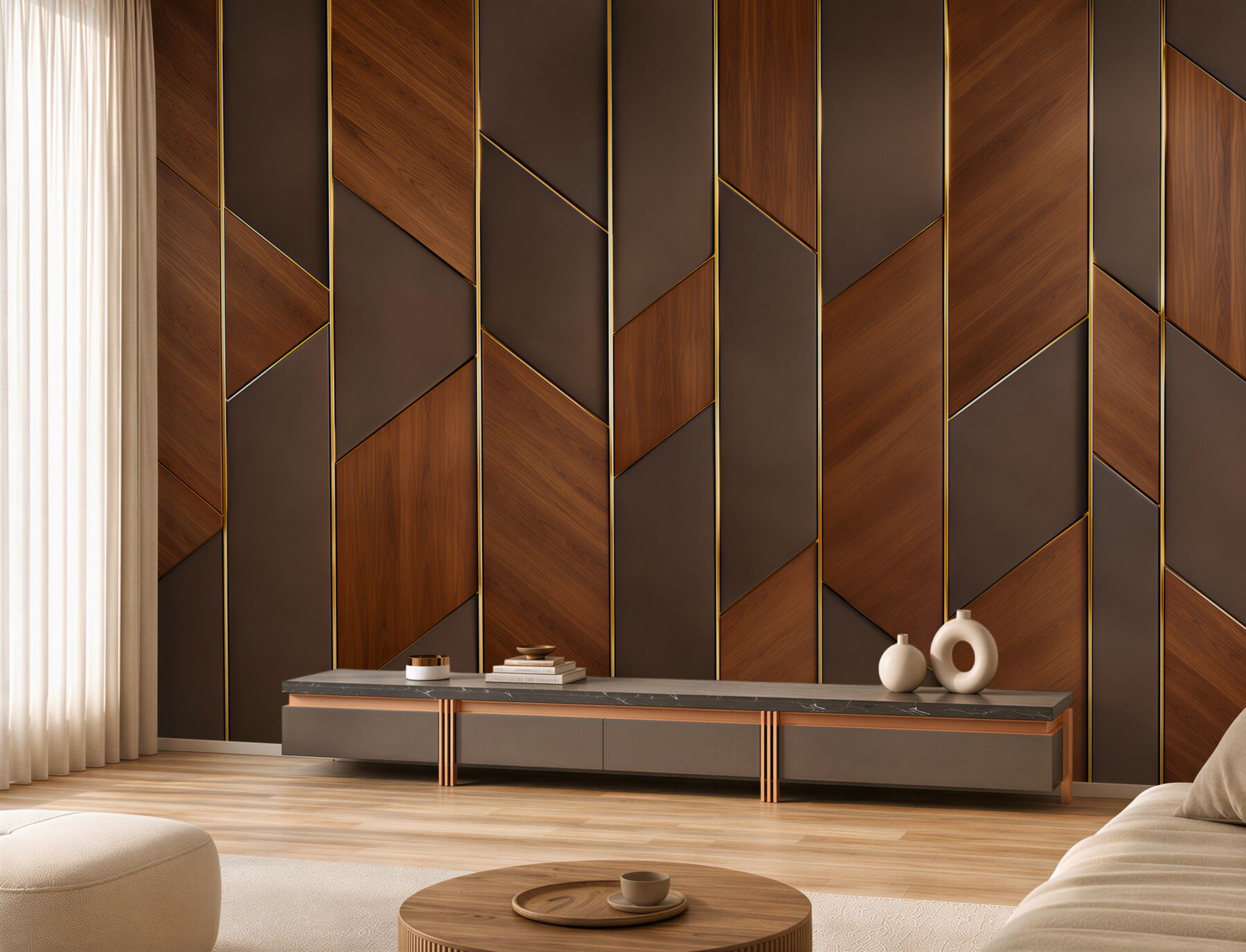 Fototapeten geometrische beige Paneele moderne Dekoration 3D