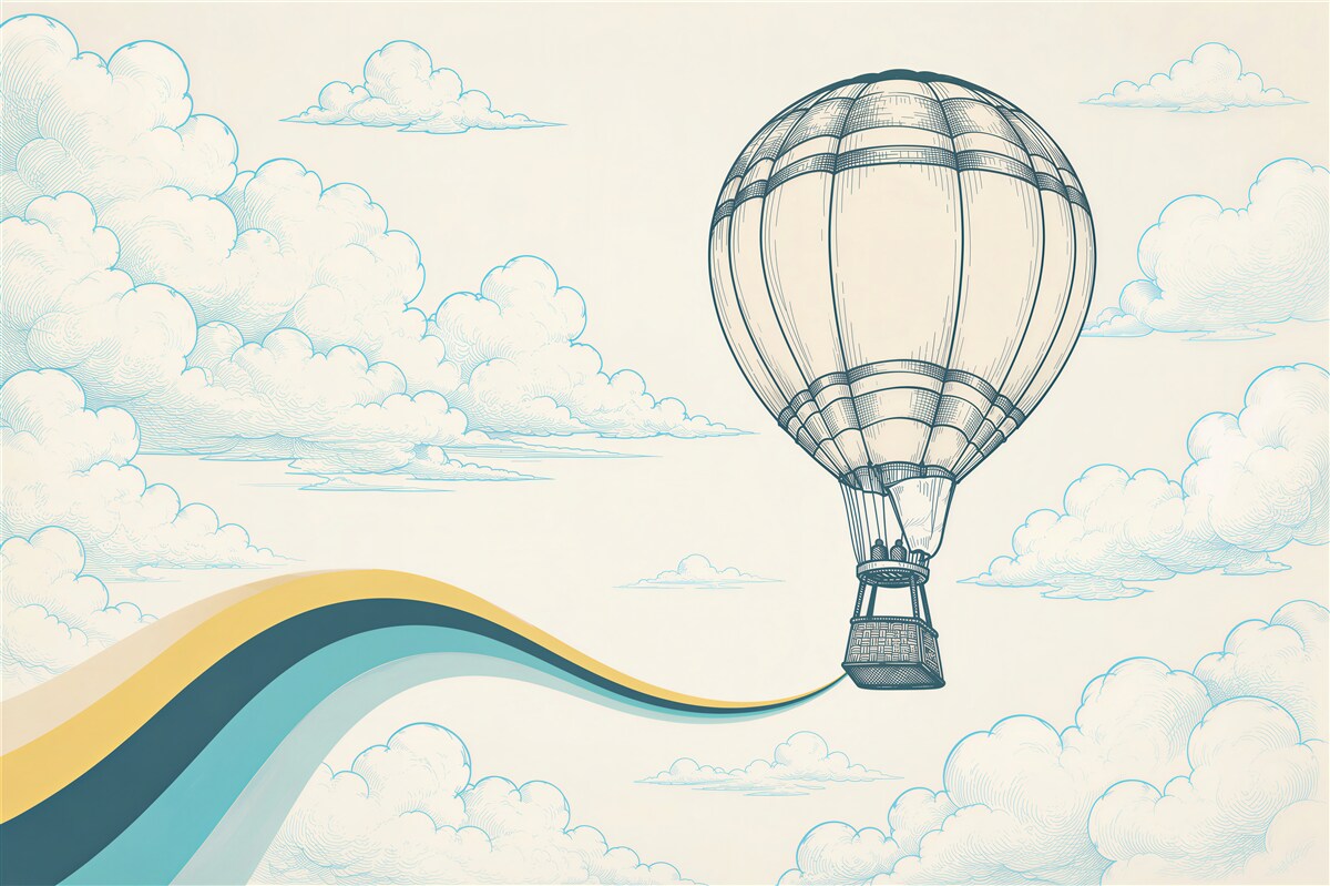 Fototapeten Ballon in den Wolken pastellblauer Himmel für Kinder