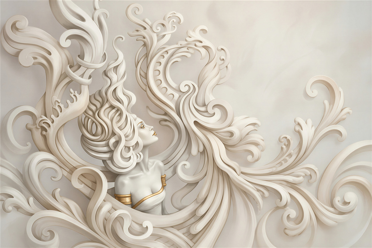 Fototapeten Frau in eleganten cremefarbenen Art-Déco-Ornamenten