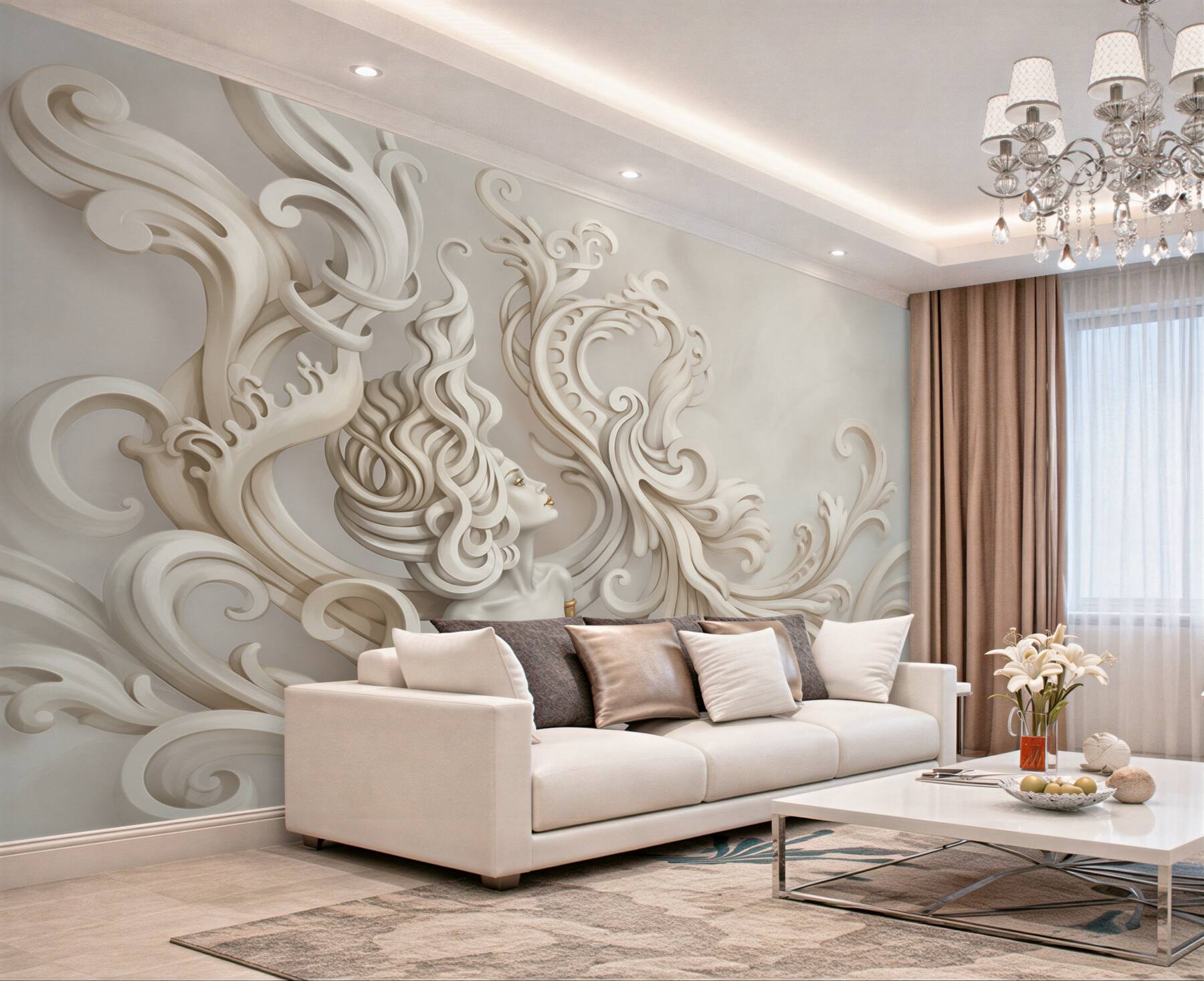 Fototapeten Frau in eleganten cremefarbenen Art-Déco-Ornamenten