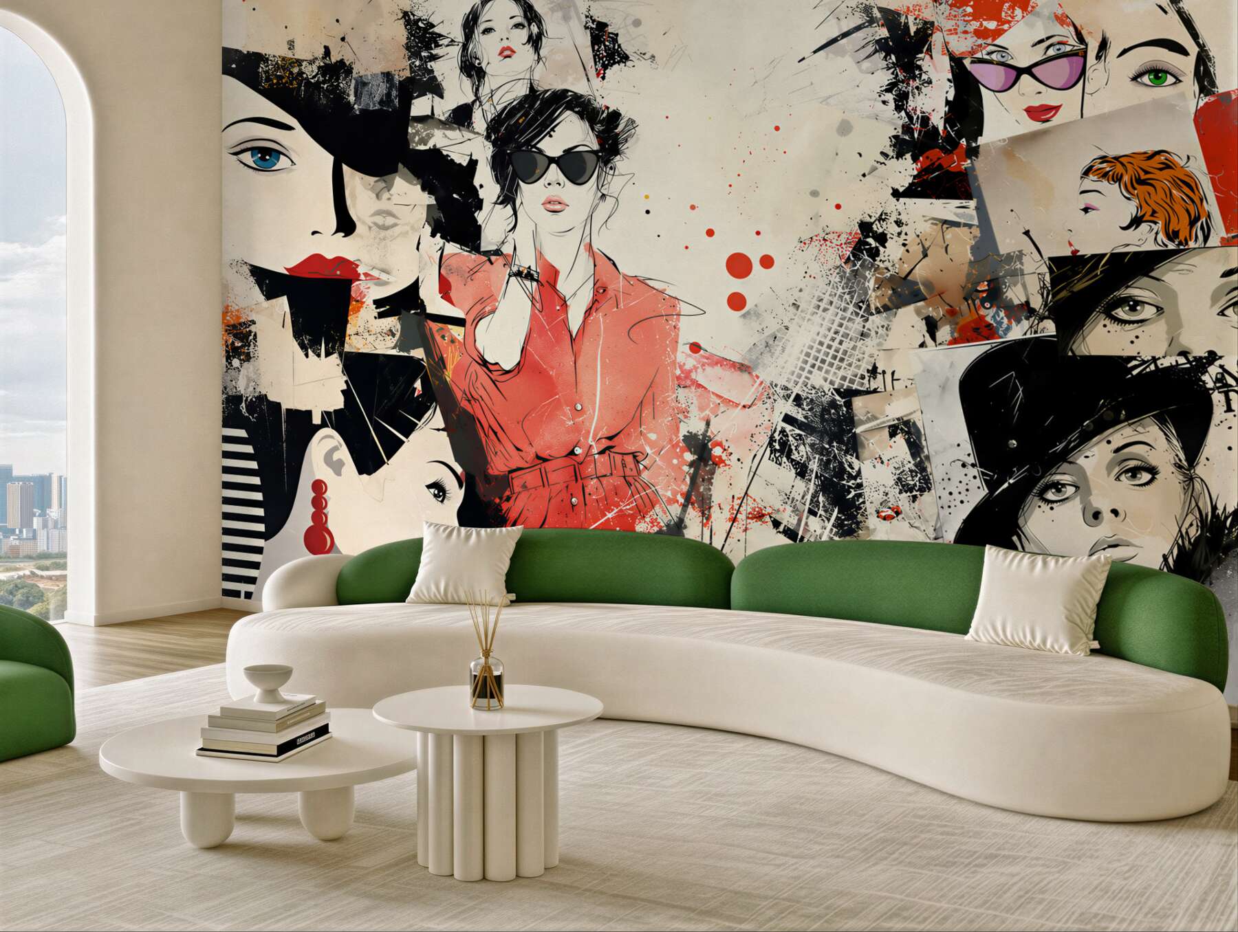 Fototapeten modische Frauen mit Brille Aquarellillustration Fashion