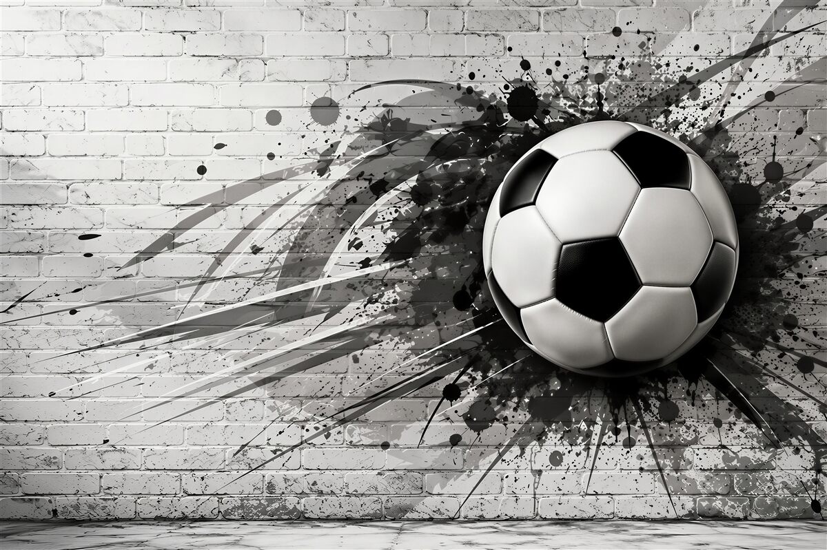 Fototapeten Fußball auf weißem Ziegel im modernen Sportstil