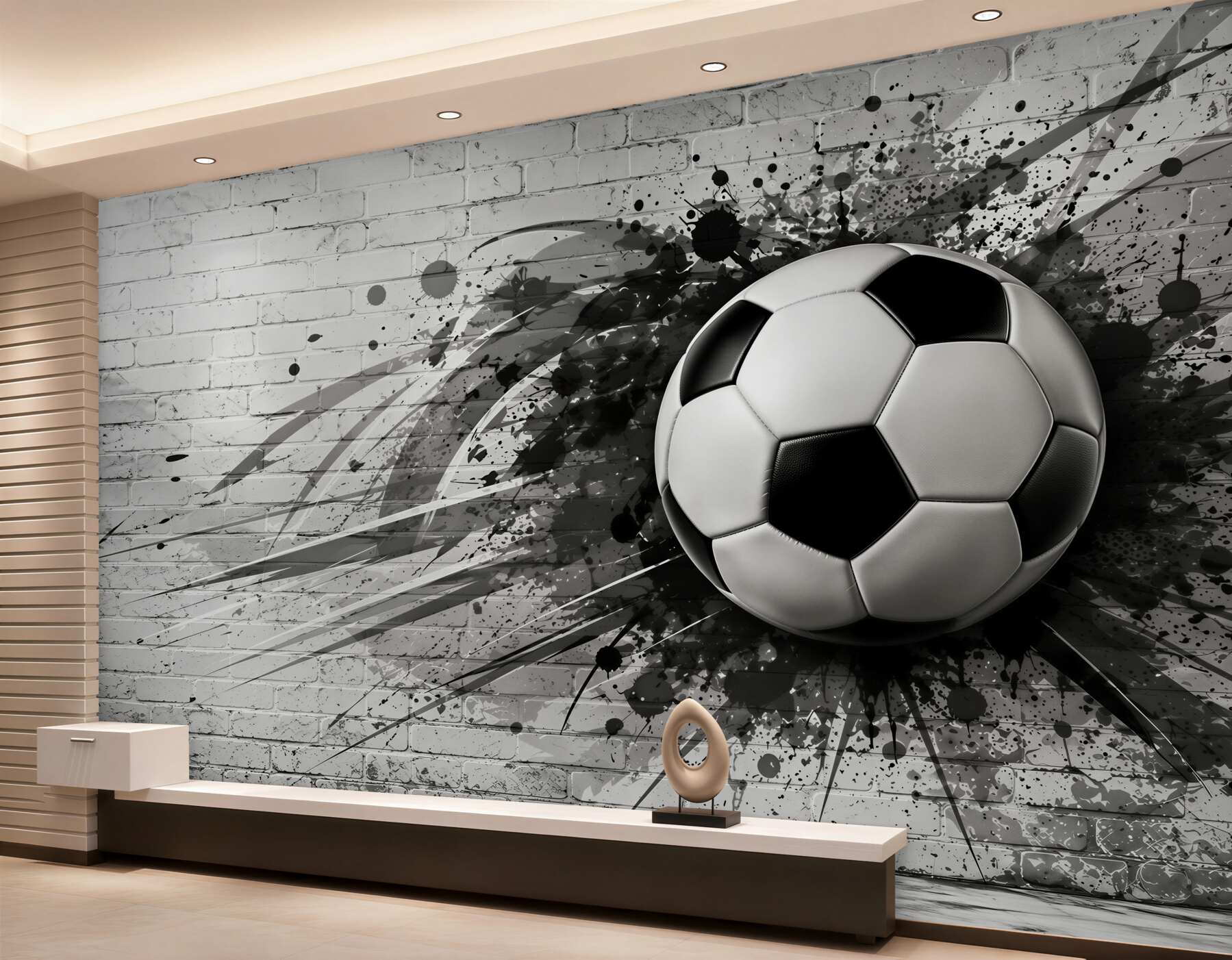 Fototapeten Fußball auf weißem Ziegel im modernen Sportstil
