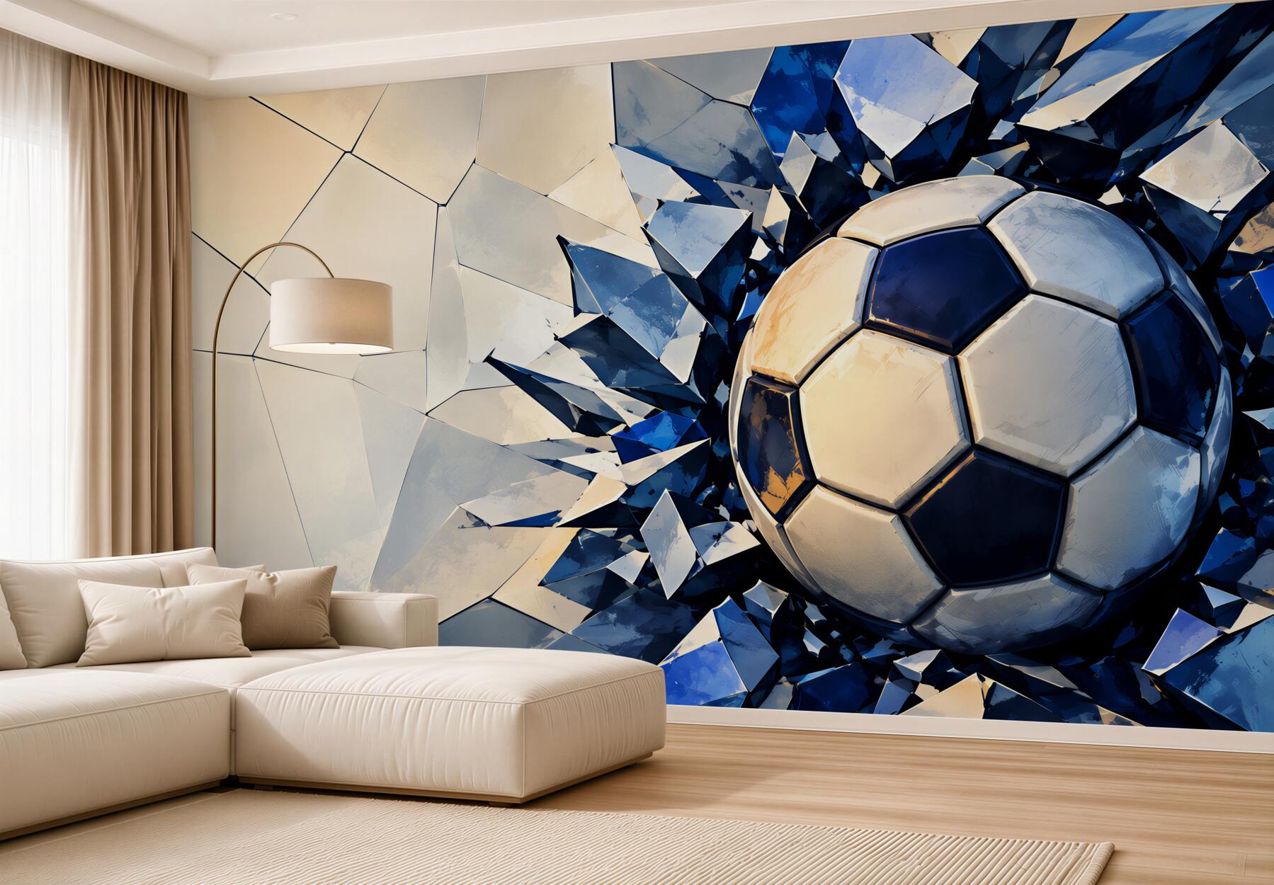 Fototapeten Fußball, der die Wand durchbricht, dynamisch für das Jungenzimmer