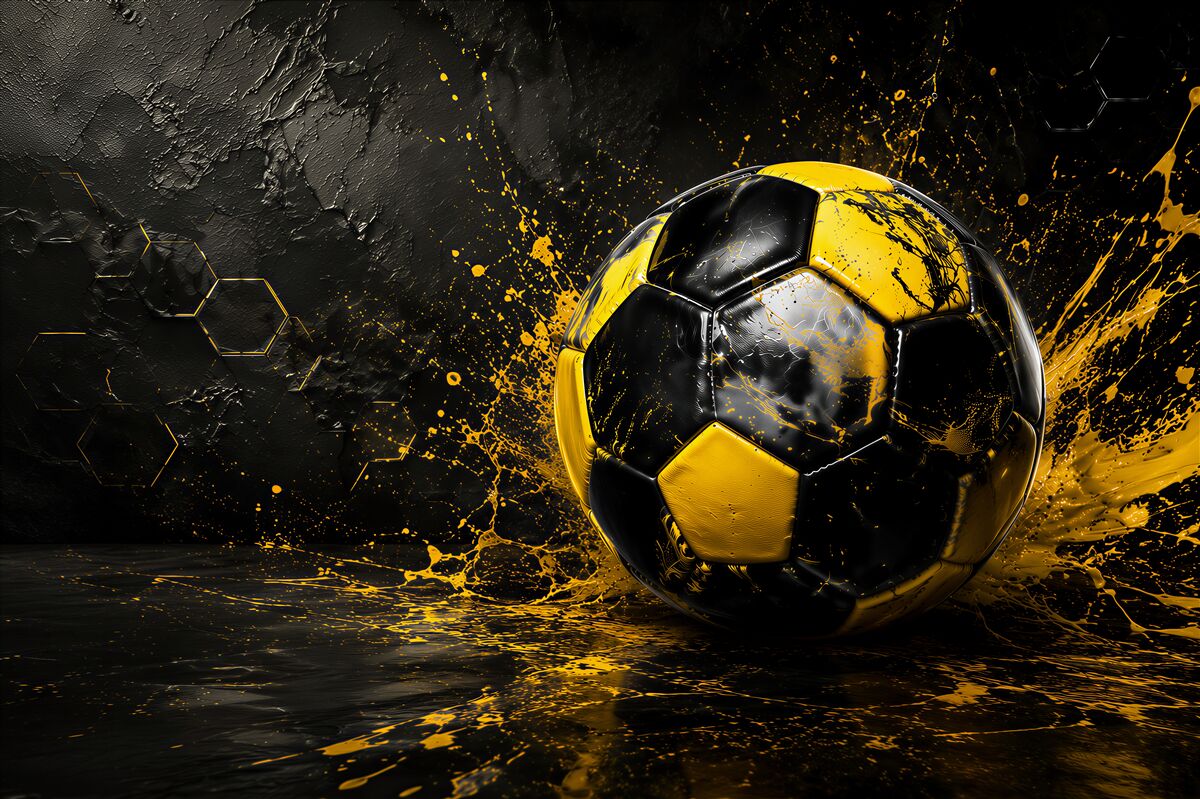 Fototapeten Ball in goldenem Energiesplash