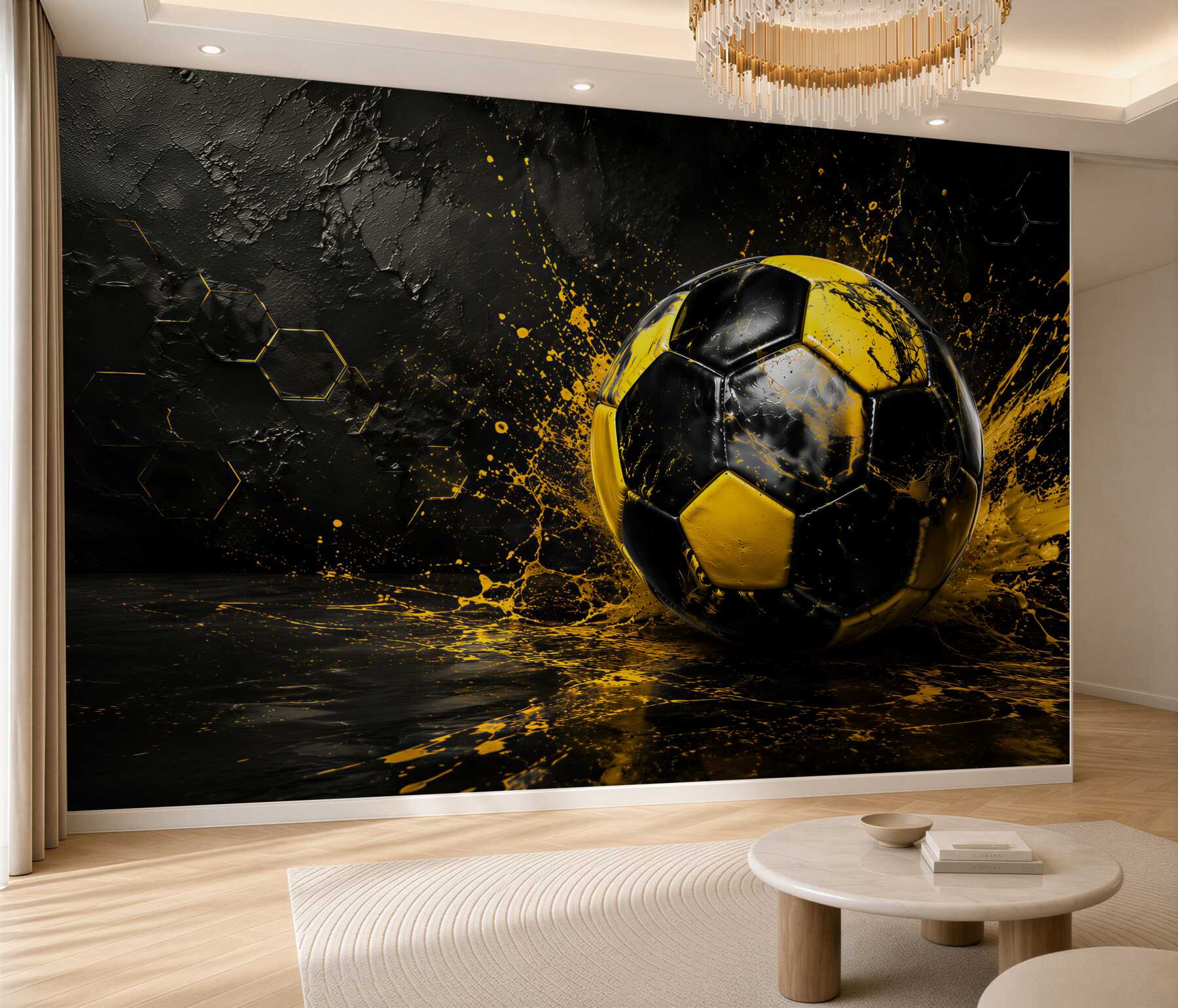 Fototapeten Ball in goldenem Energiesplash