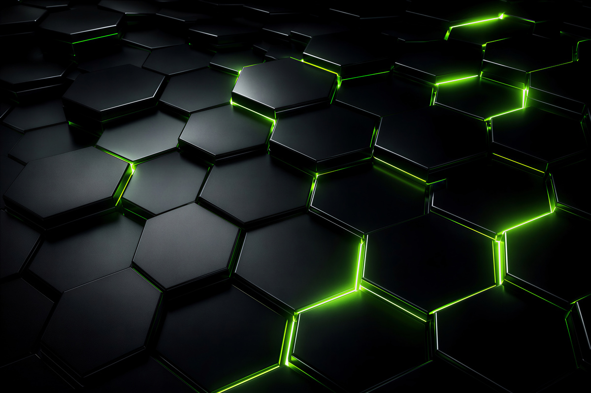 Fototapeten grüne Neon-3D-Hexagone