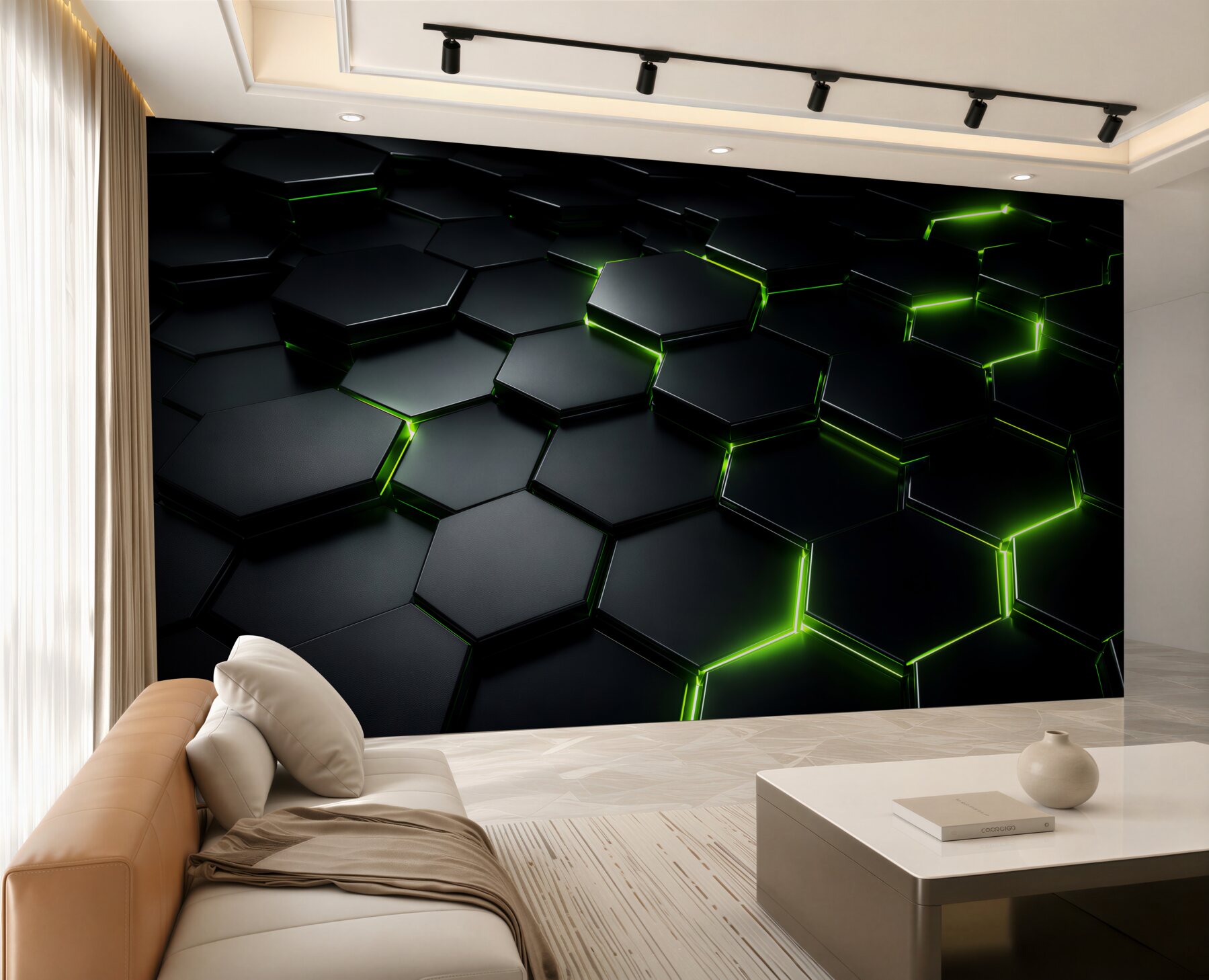 Fototapeten grüne Neon-3D-Hexagone
