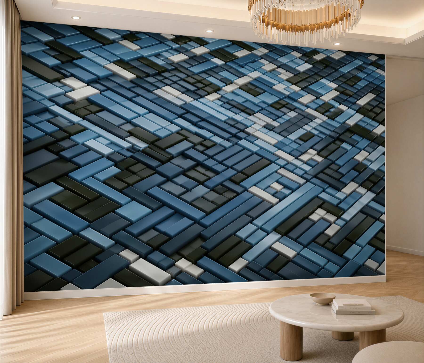 Fototapeten geometrische Rechtecke grün und blau modern 3D