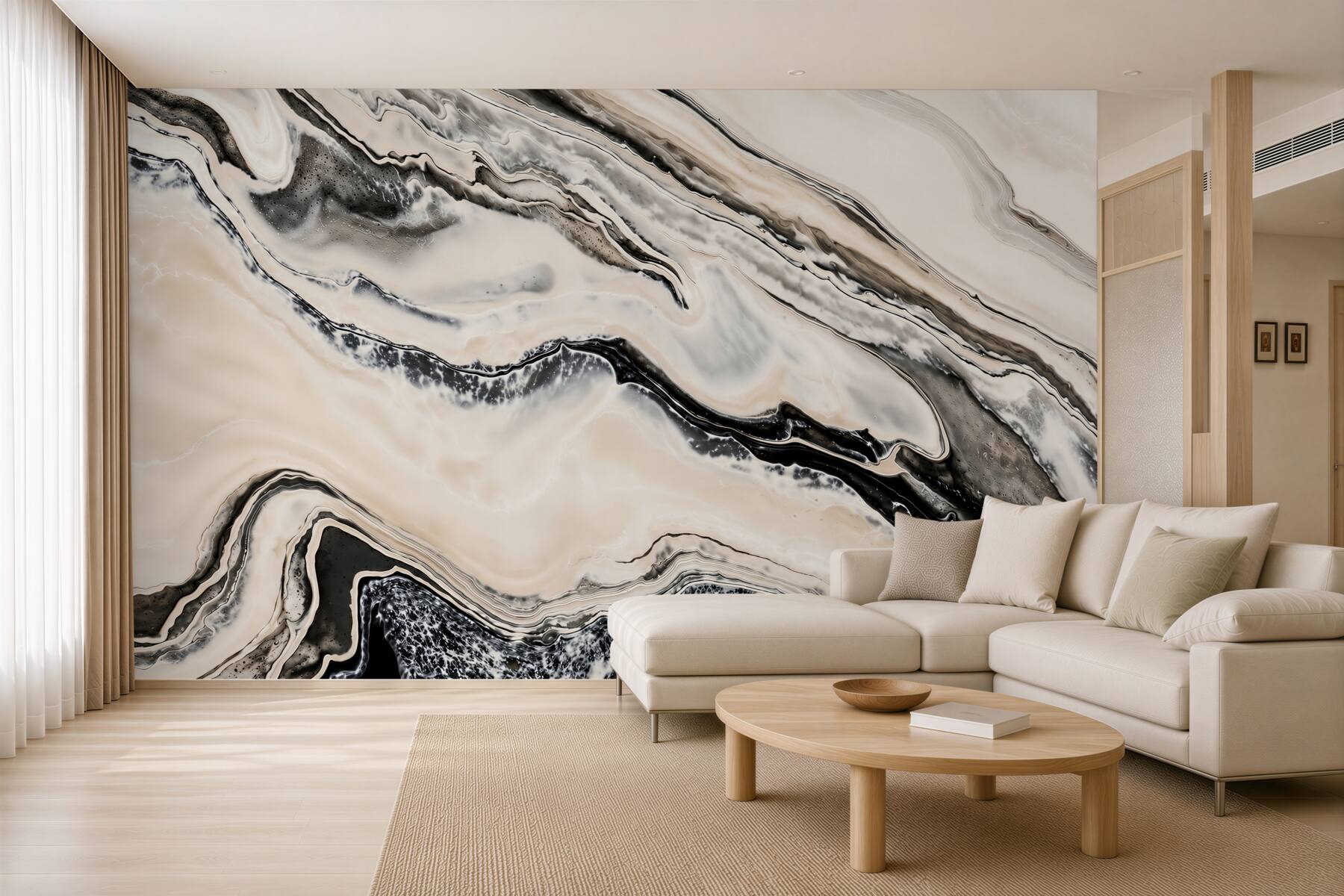 Fototapeten beiger Marmor mit schwarzer Ader elegant für das Wohnzimmer
