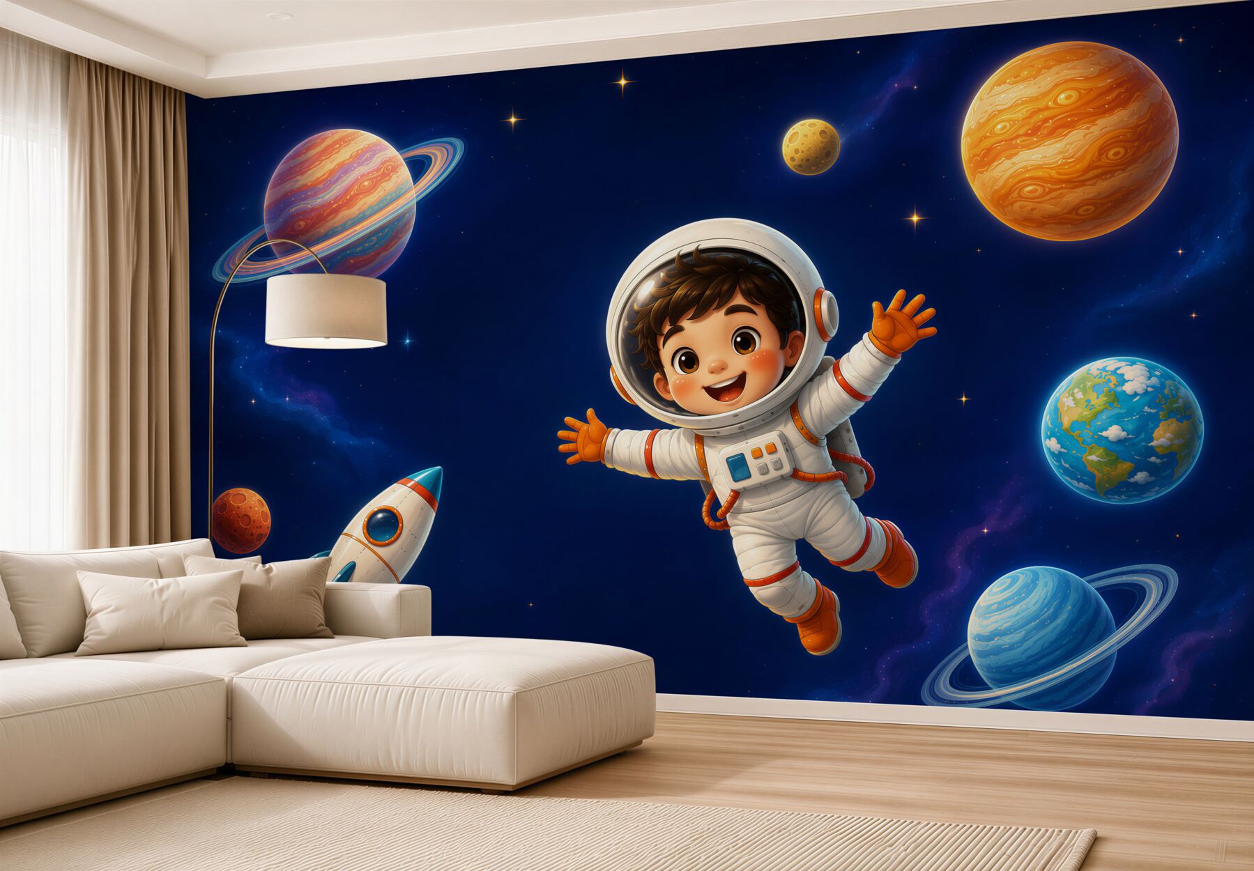 Fototapeten Astronautenjunge im Weltraum