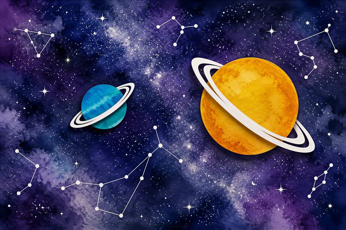 Fototapeten Zwei Planeten und Sternzeichen-Konstellationen