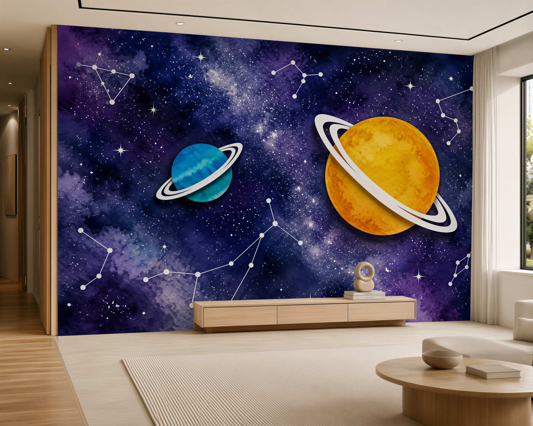 Fototapeten Zwei Planeten und Sternzeichen-Konstellationen