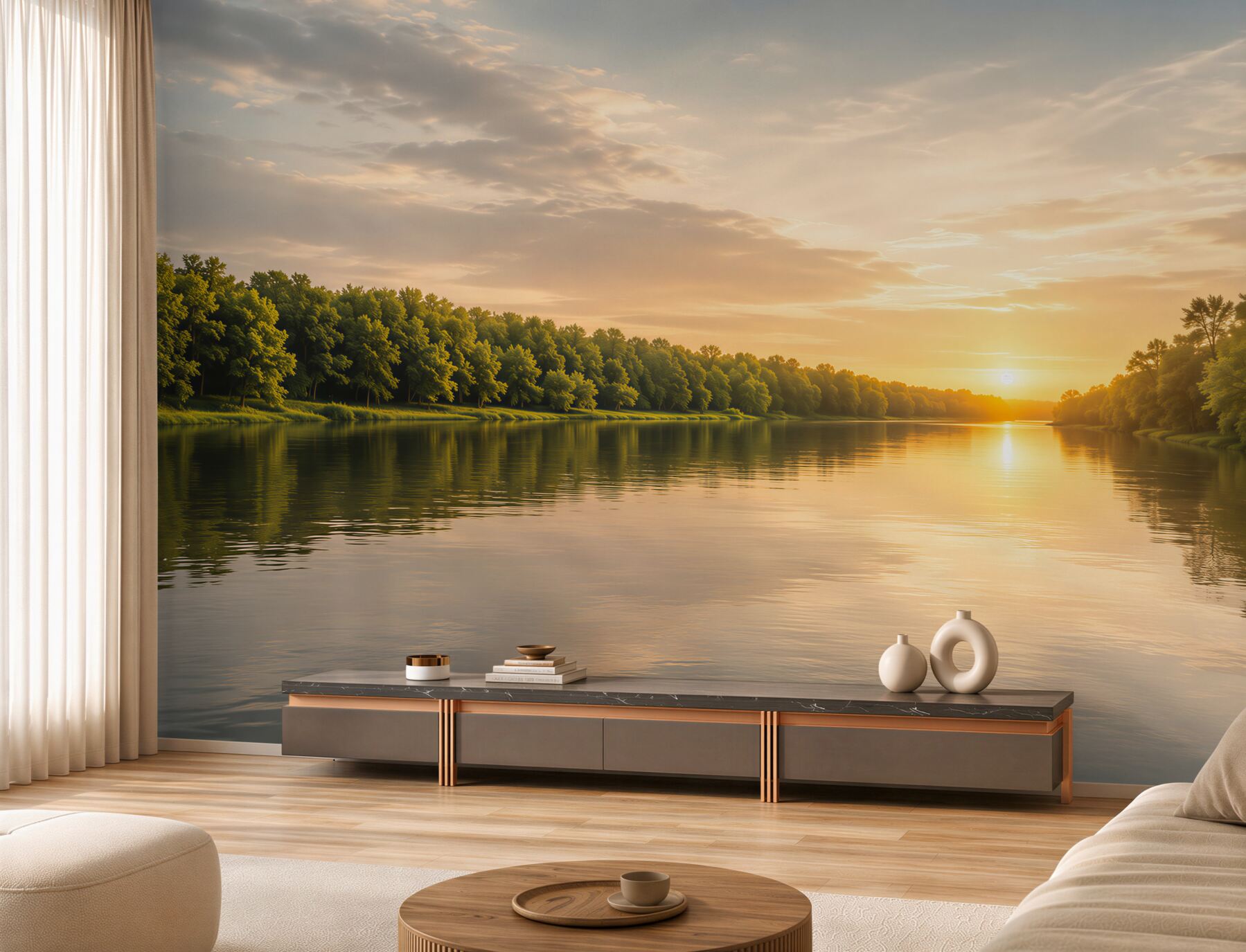Fototapeten Sonnenuntergang über dem Fluss
