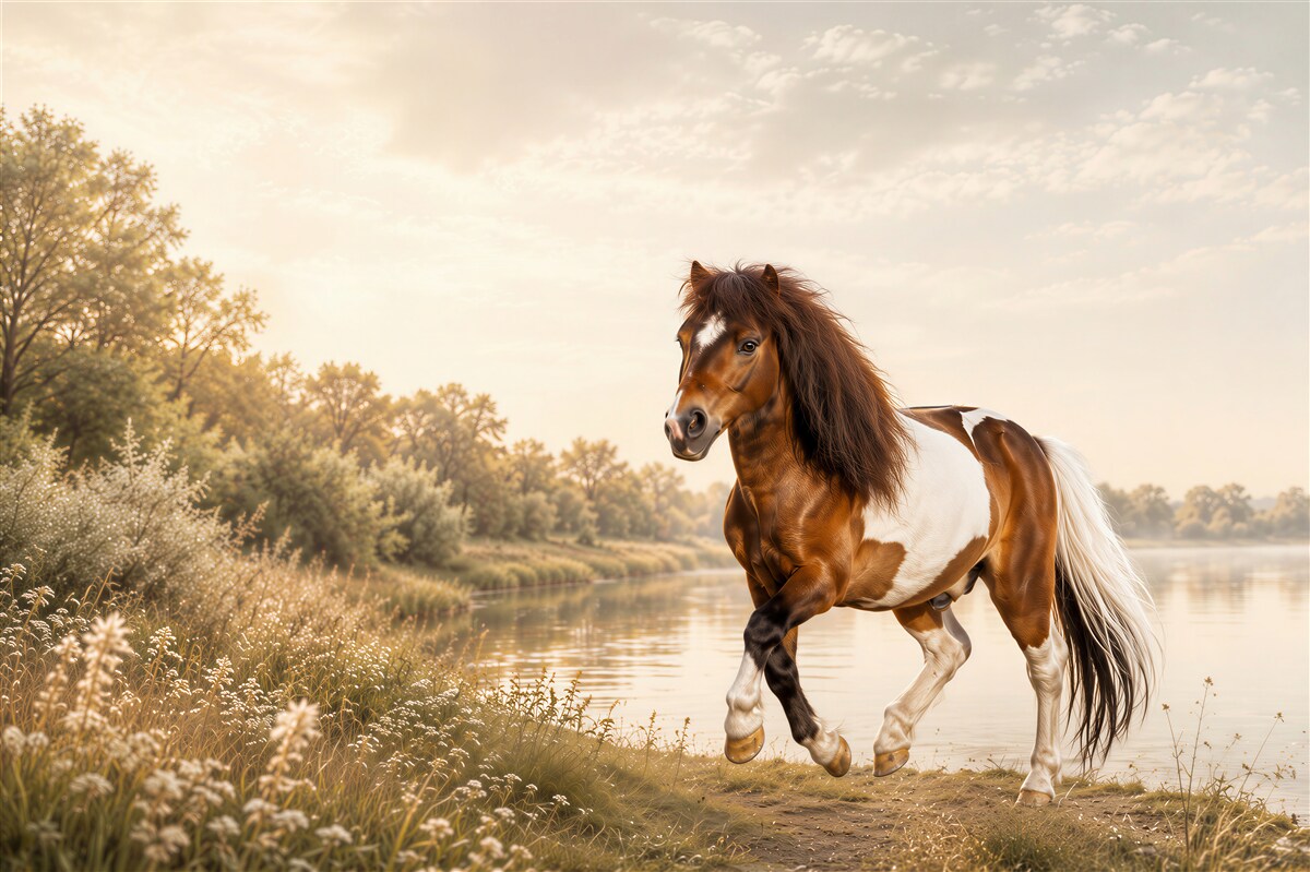 Fototapeten Gemaltes Shetland-Pony am Strand