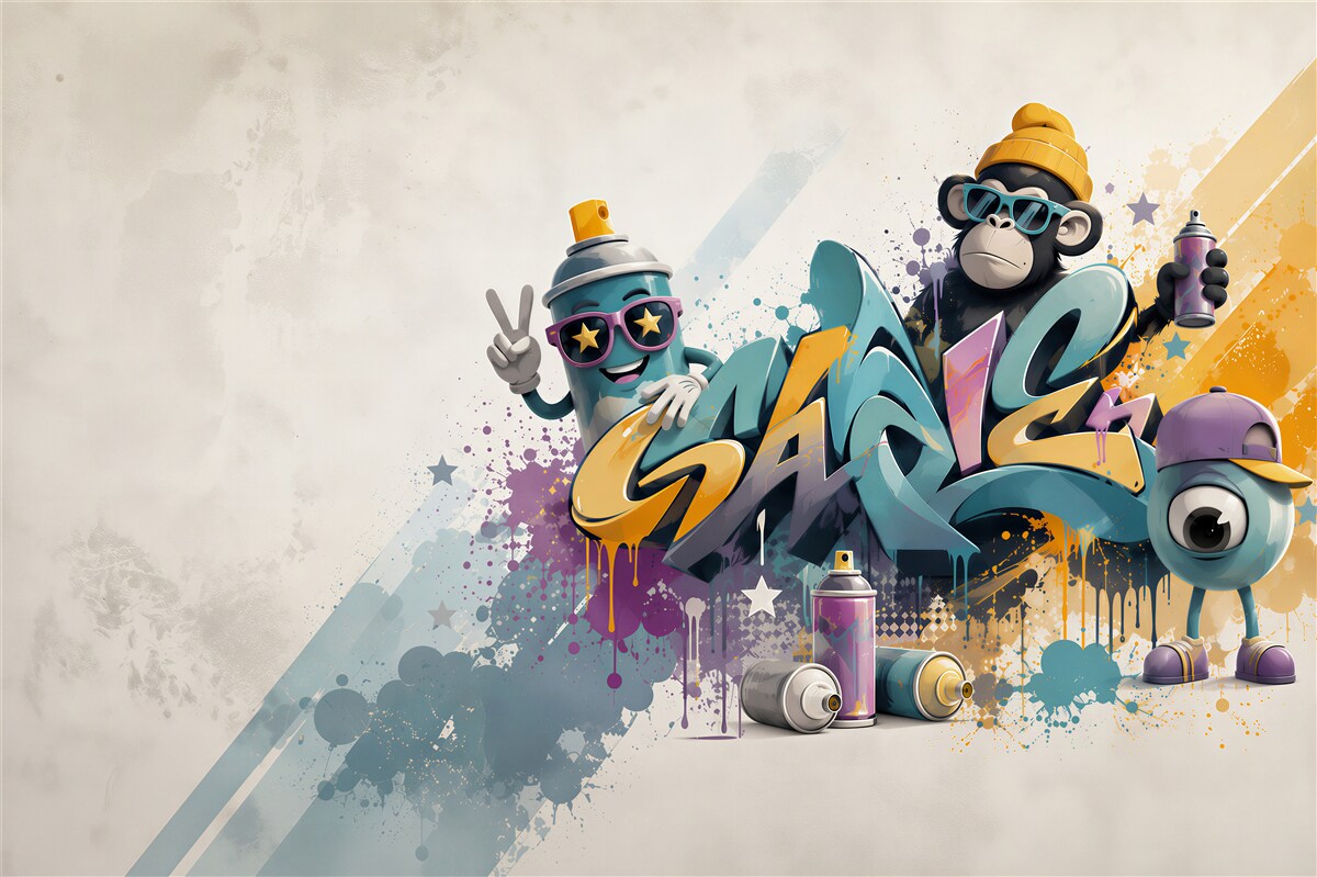 Fototapeten Graffiti Street Art mit einem Affen und einer Sprühdose für das Jugendzimmer