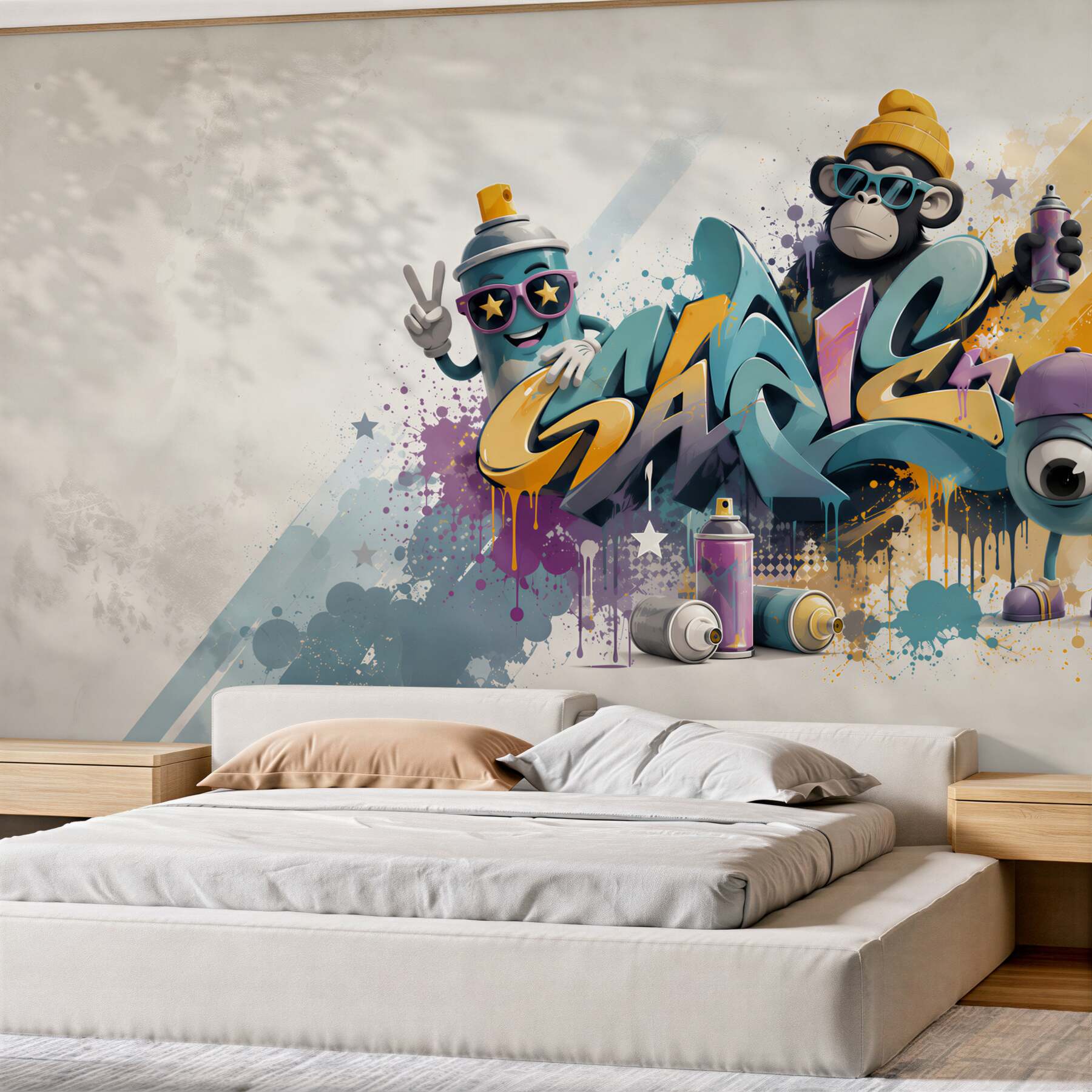 Fototapeten Graffiti Street Art mit einem Affen und einer Sprühdose für das Jugendzimmer