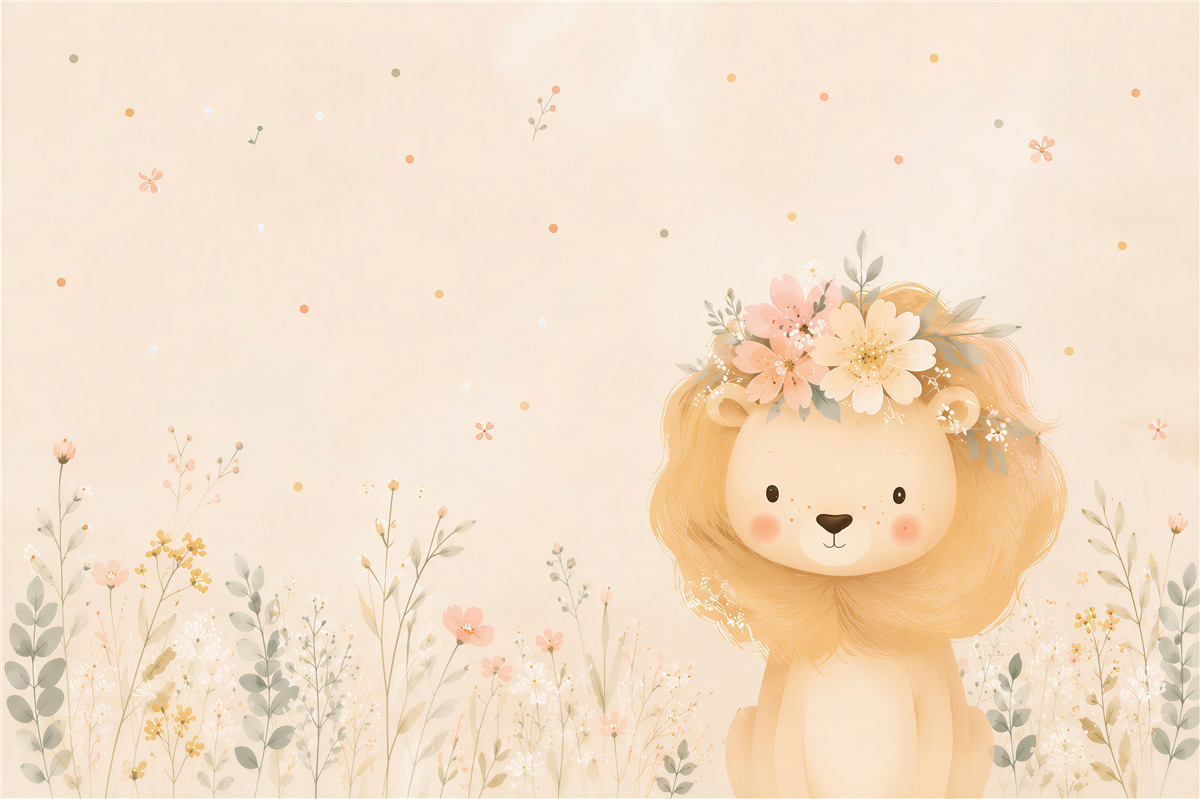 Fototapeten Blumen in der Mähne von Lion Baby