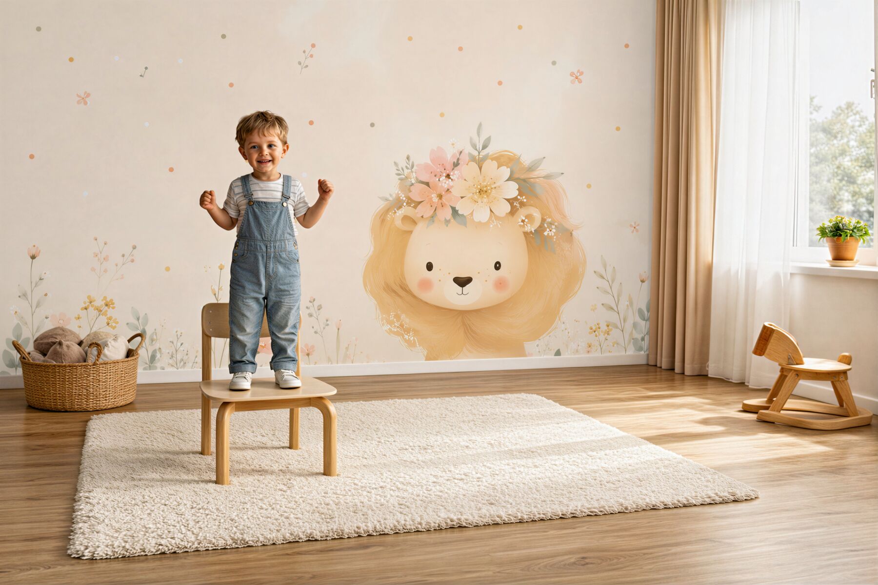 Fototapeten Blumen in der Mähne von Lion Baby