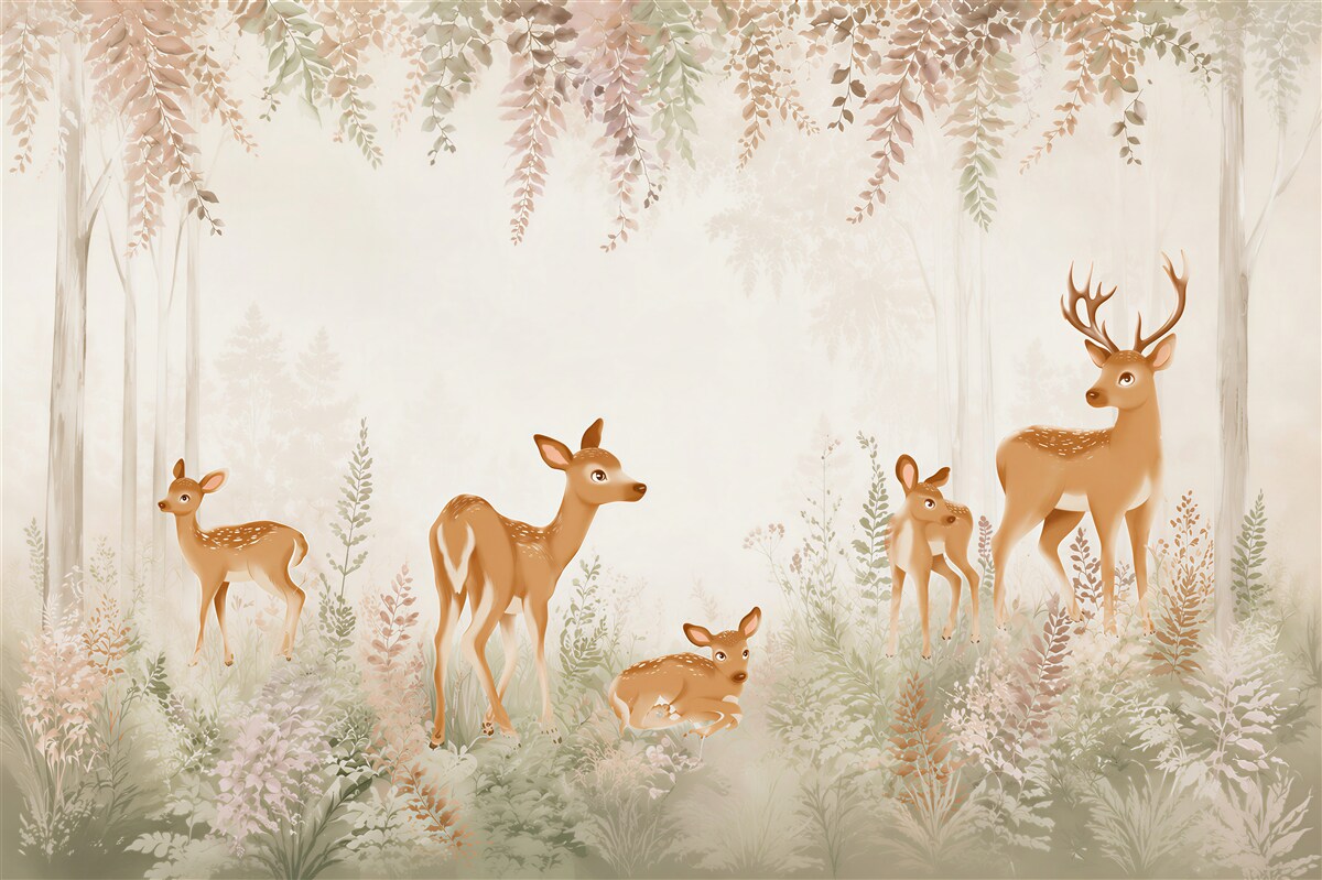 Fototapeten Familie von Rehen ruht im Wald