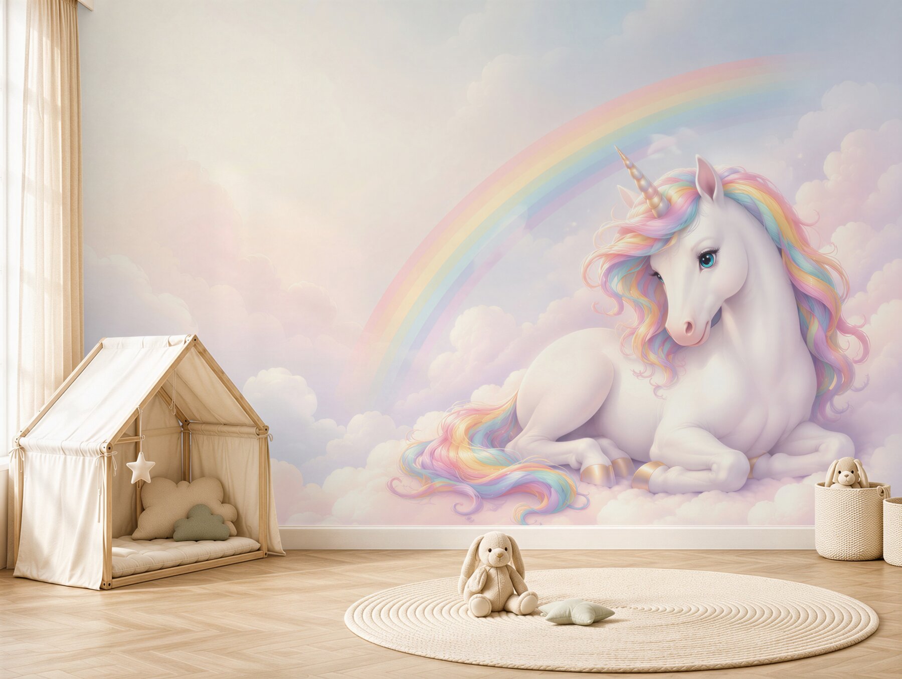Fototapeten Einhorn und Regenbogen