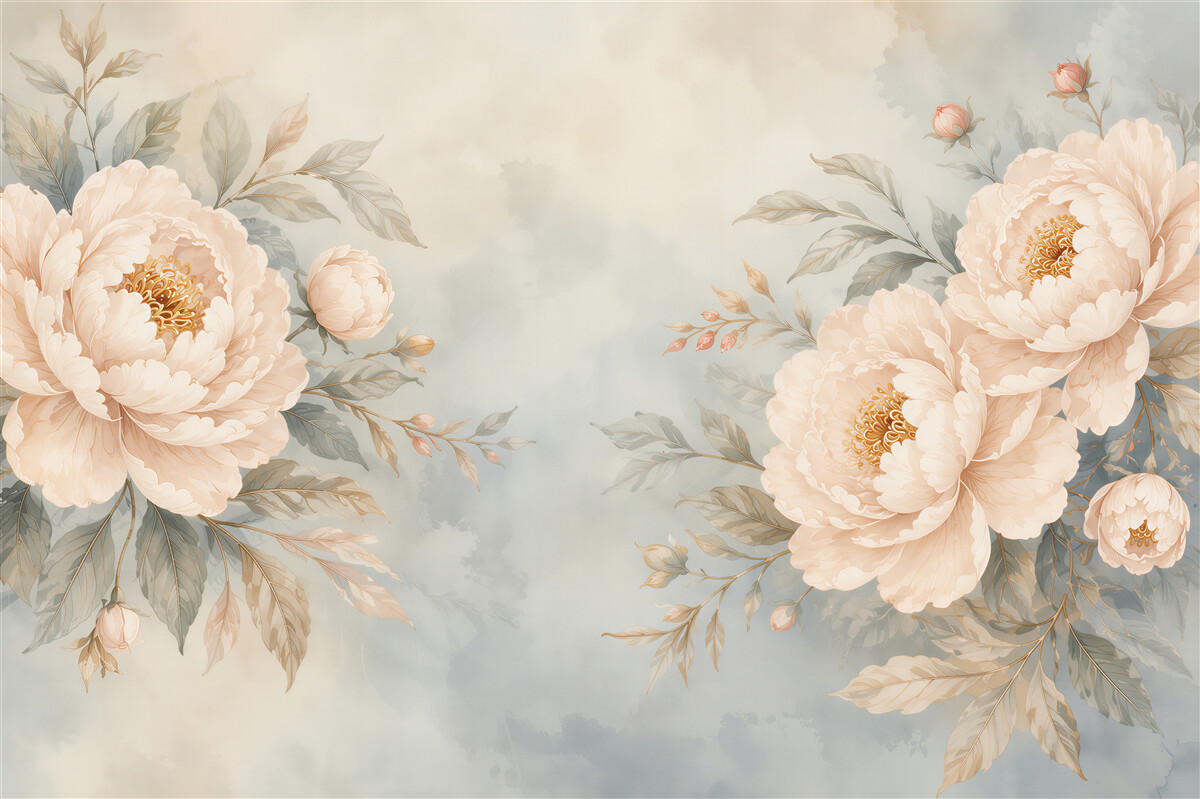 Fototapeten Blumen Pfingstrosen Creme auf pastellfarbenem Hintergrund elegant