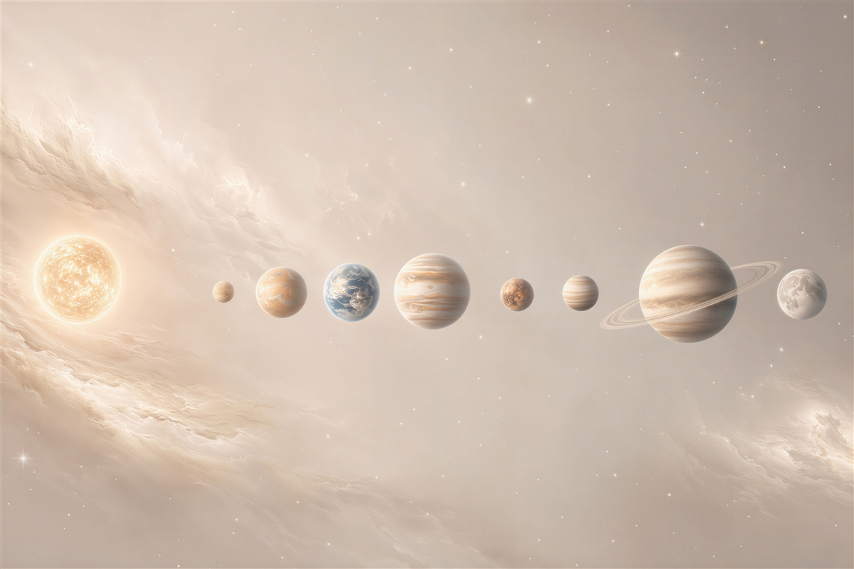 Fototapeten Sonnensystem im Weltraum in Beige für das Kinderzimmer