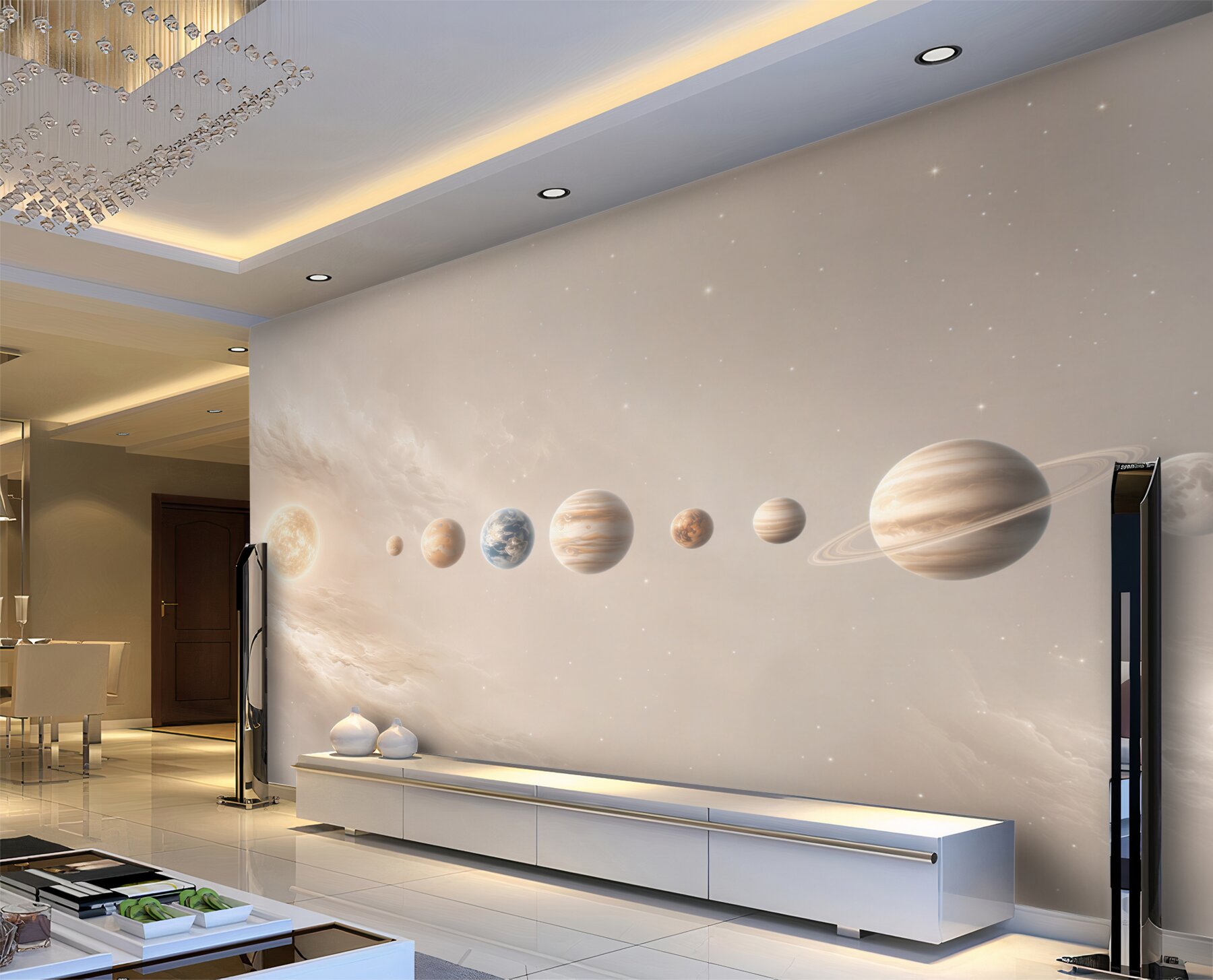 Fototapeten Sonnensystem im Weltraum in Beige für das Kinderzimmer