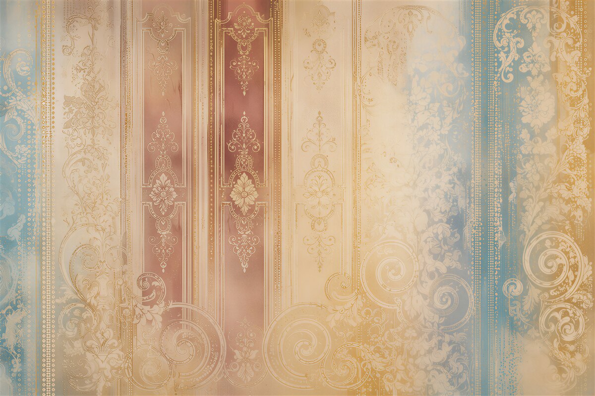 Fototapeten pastellfarbene Vintage-Ornamente mit goldenen Verzierungen elegant