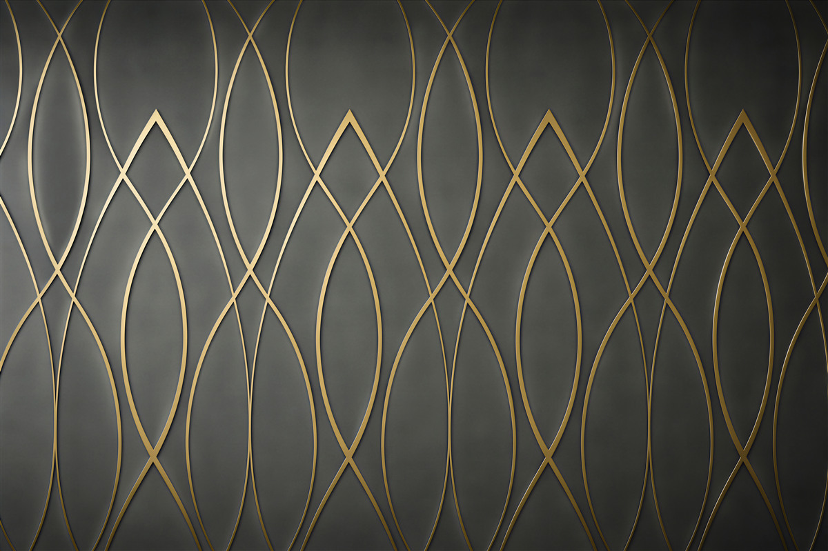 Fototapeten geometrisches Muster mit goldenen Linien auf dunklem Hintergrund im Art-Déco-Stil