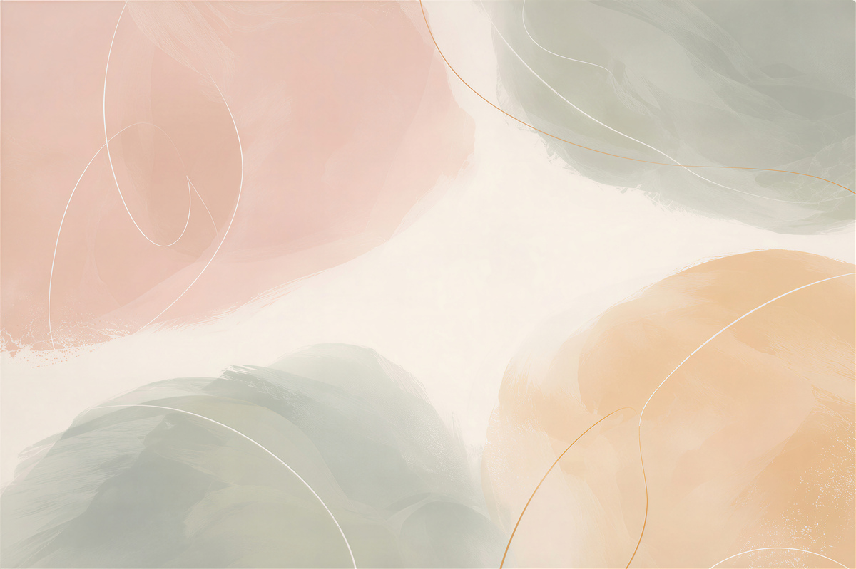 Fototapeten pastellfarbene Abstraktion in Beige, Rosa und Salbei für ein modernes Wohnzimmer