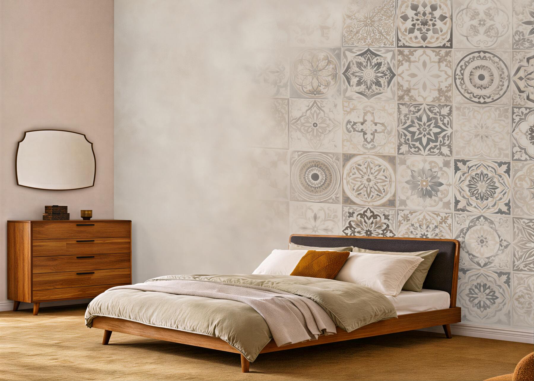 Fototapeten beige Fliesen Patchwork Vintage für die Küche oder das Esszimmer