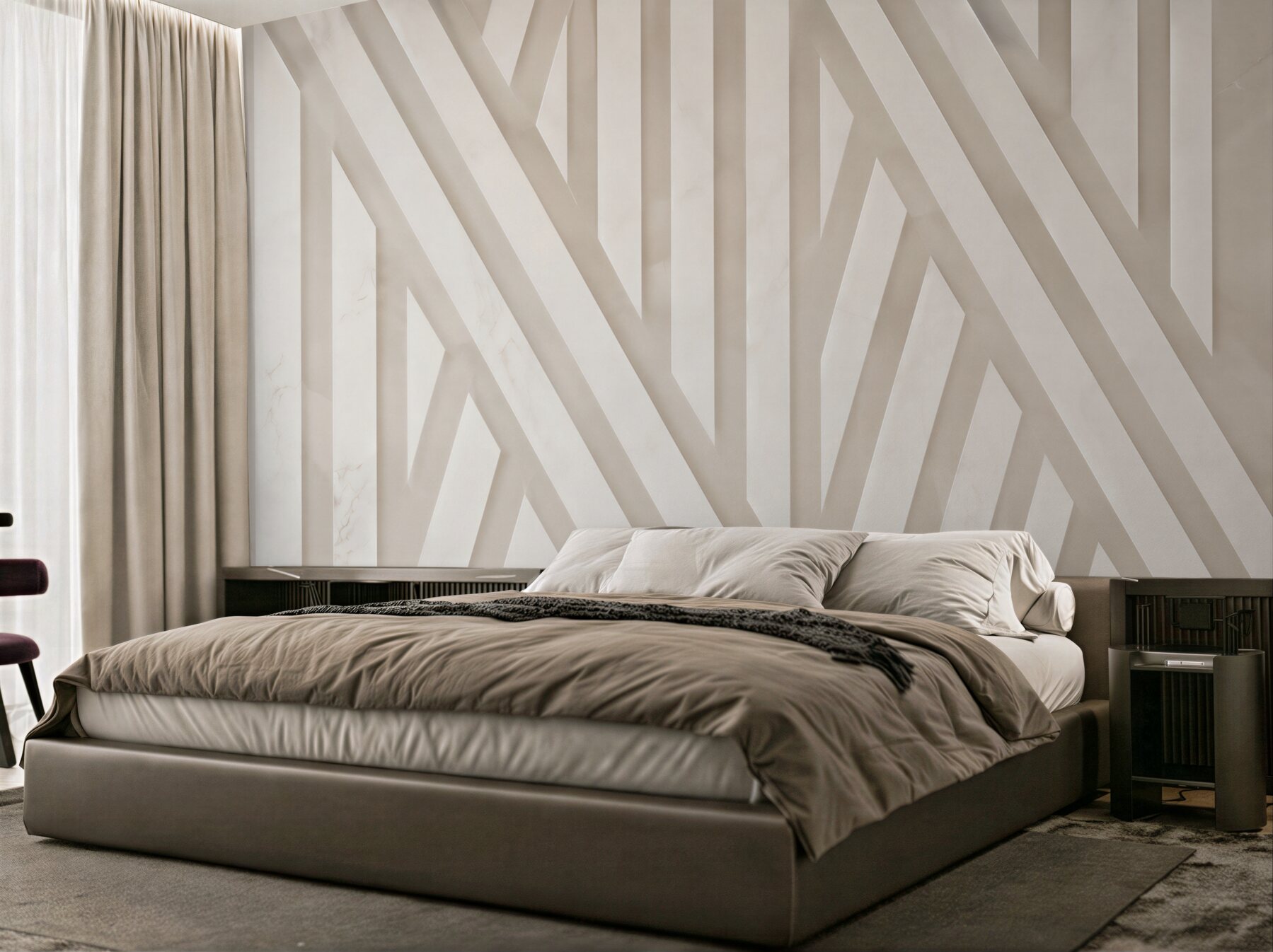 Fototapeten geometrische 3D-Streifen beige modern für ein elegantes Interieur