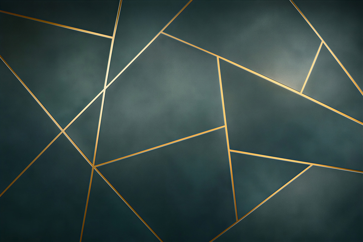 Fototapeten geometrische marineblaue Paneele mit goldenen Linien modern