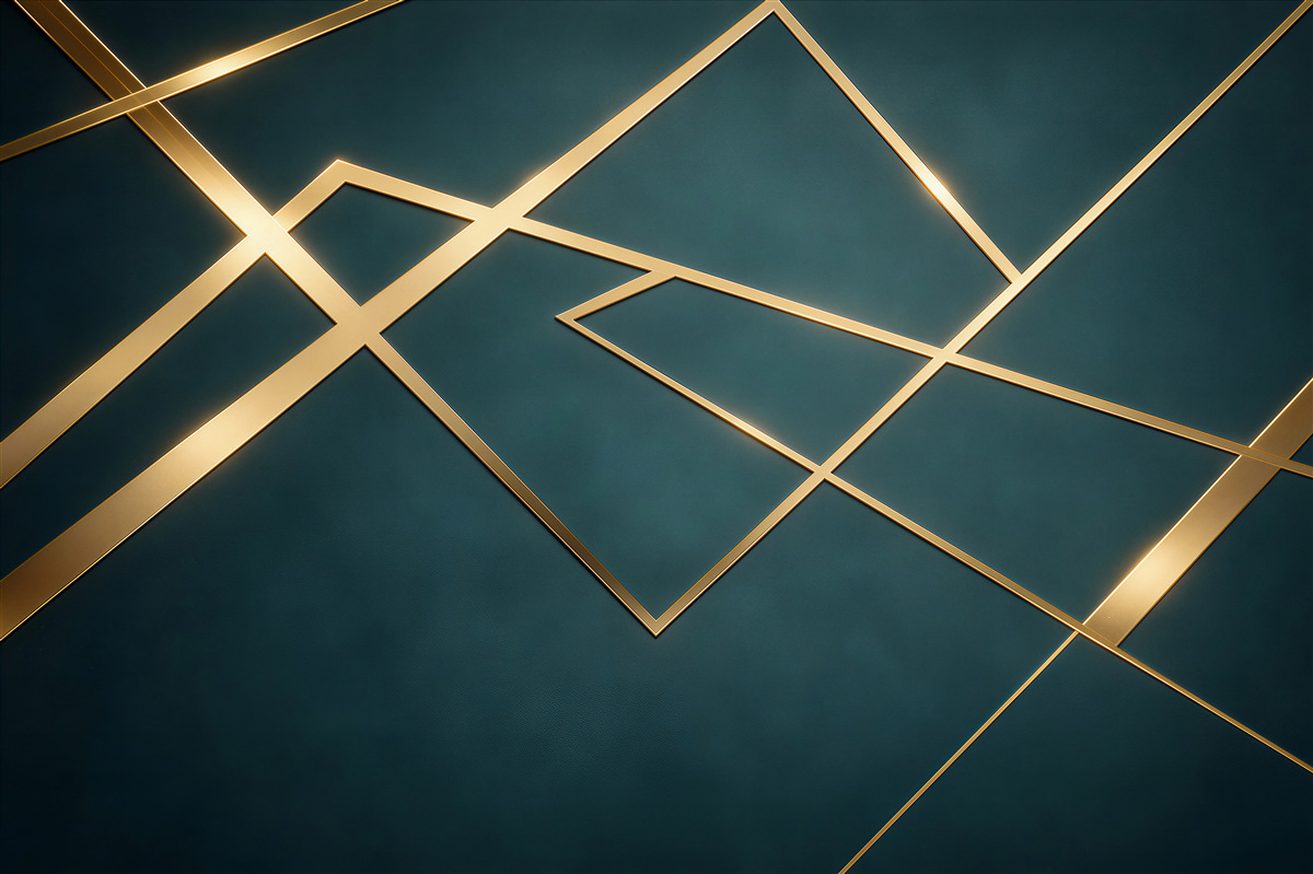 Fototapeten geometrische goldene Linien auf dunkelgrünem Hintergrund Glamour