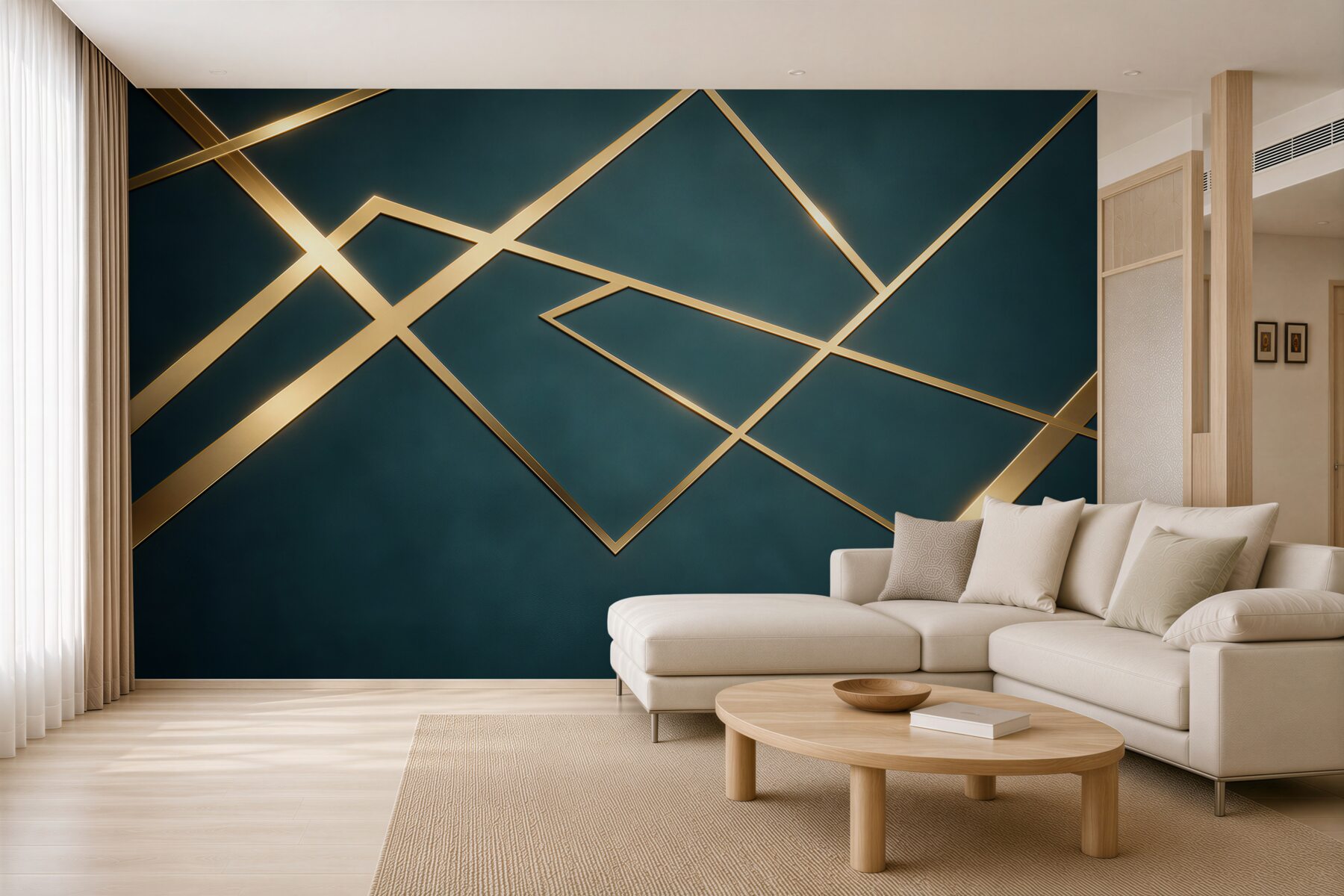 Fototapeten geometrische goldene Linien auf dunkelgrünem Hintergrund Glamour