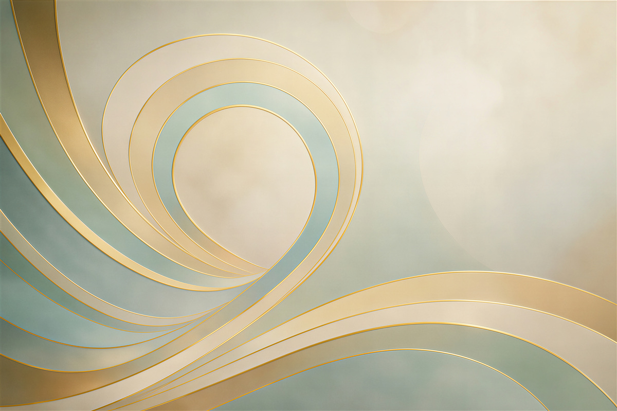 Fototapeten abstrakte spiralförmige Linien in beige und hellblau mit goldenen Akzenten