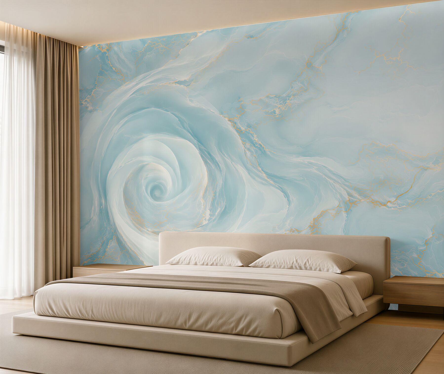 Fototapeten abstrakter blauer Marmor mit goldenen Adern modern