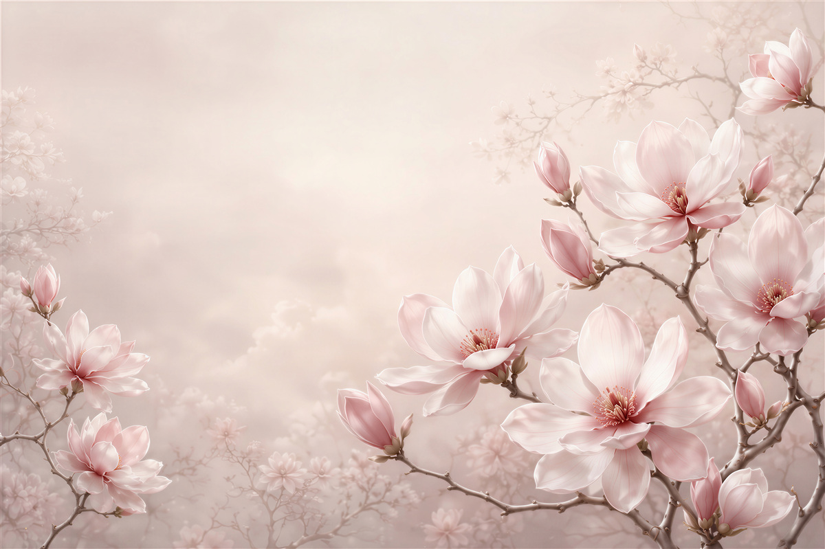 Fototapeten magnolienblüten pudrig rosa zart für das Schlafzimmer